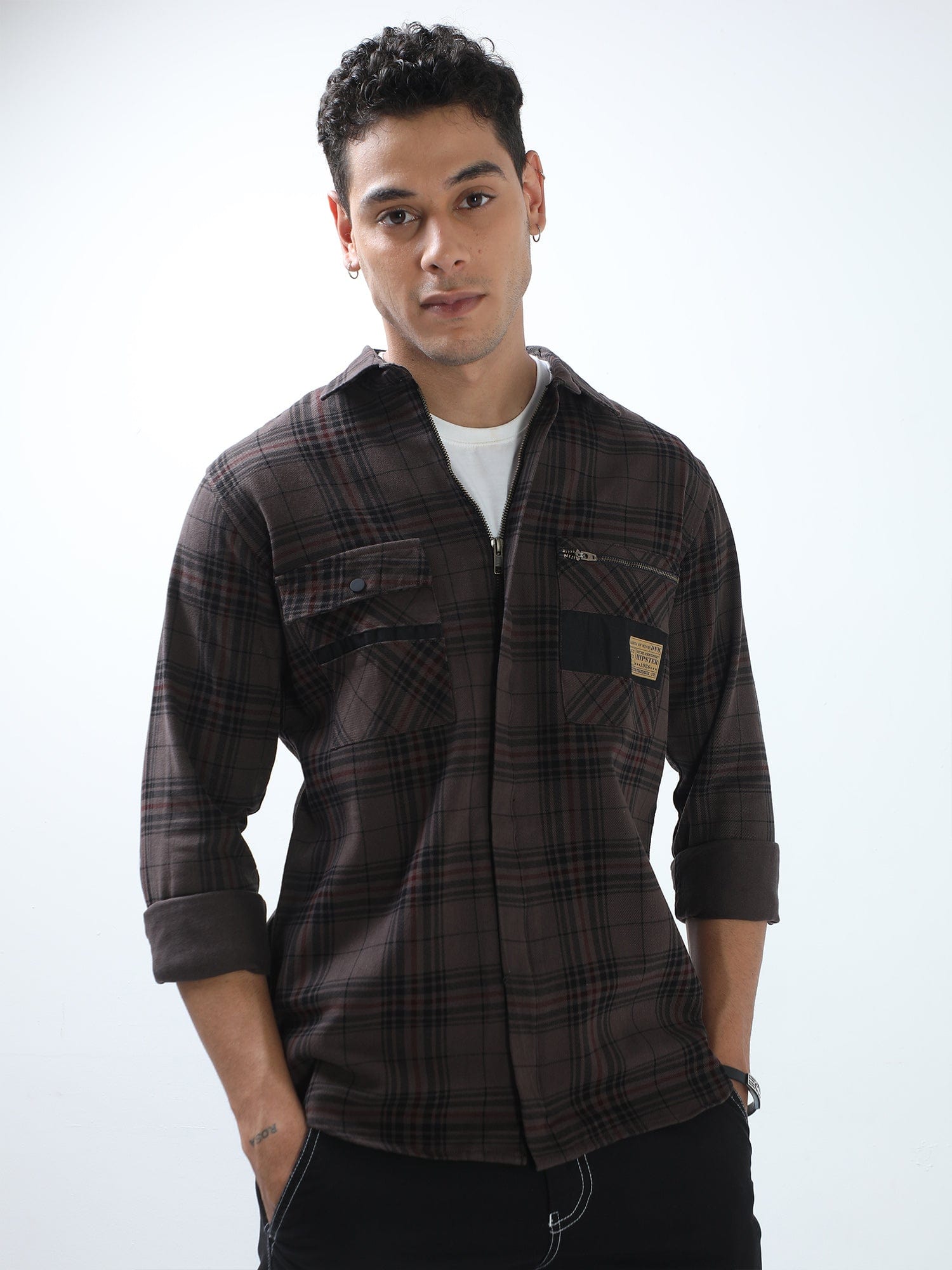 Brown And Black Double Pocket Shirt