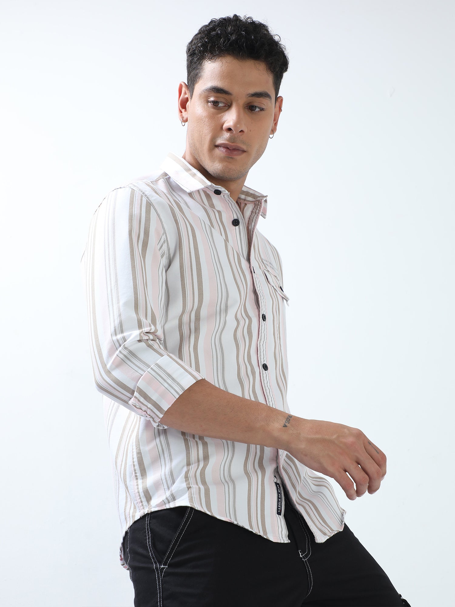 Salmon and Brown Oxford Stripes Shirt for men
