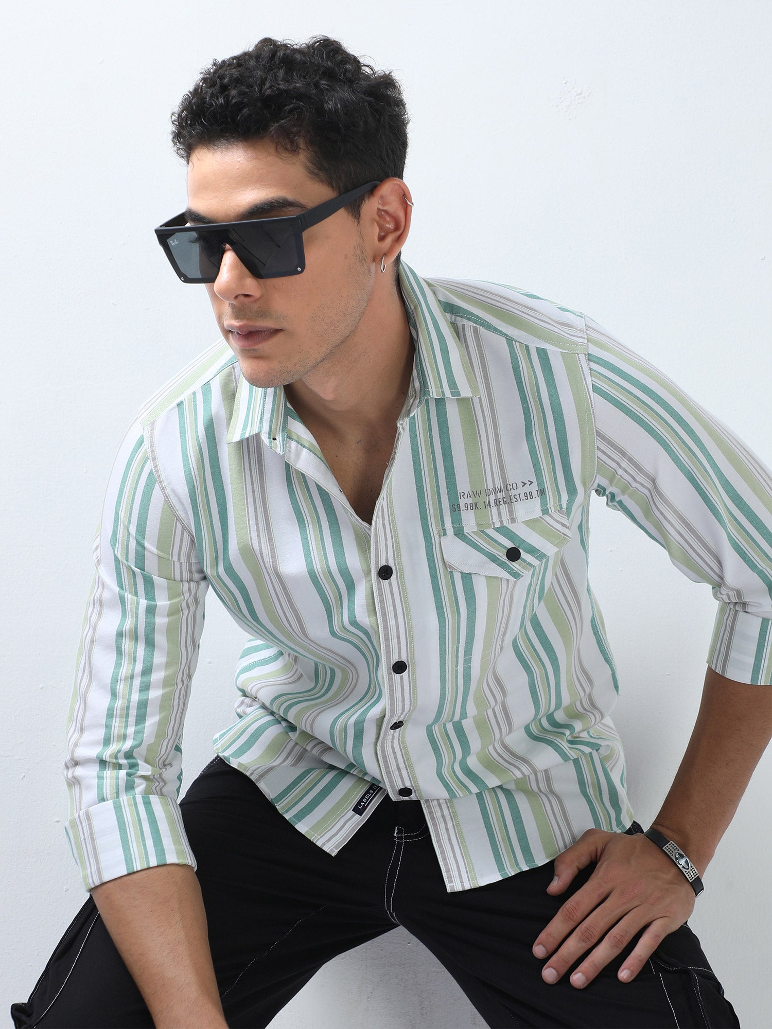 Shamrock and Chartreuse Green Stripes Shirt for men 