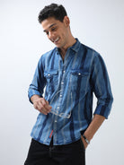 Shop Trendy Ocean Blue Striped Shirt for Men OnlineRs. 1549.00