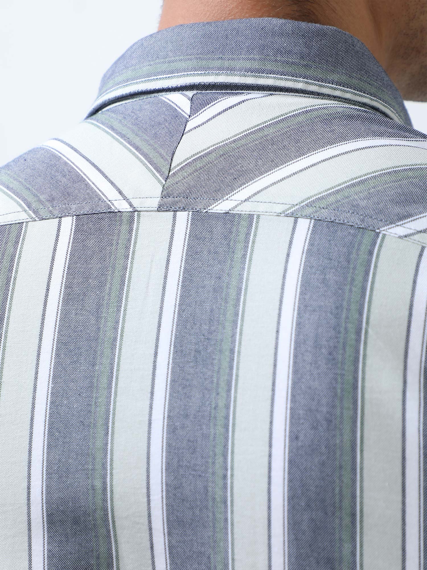 Navy and White Double Pocket Stripes Shirt for Men