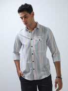Slate Grey, Amber and Blue Oxford Stripes Shirt