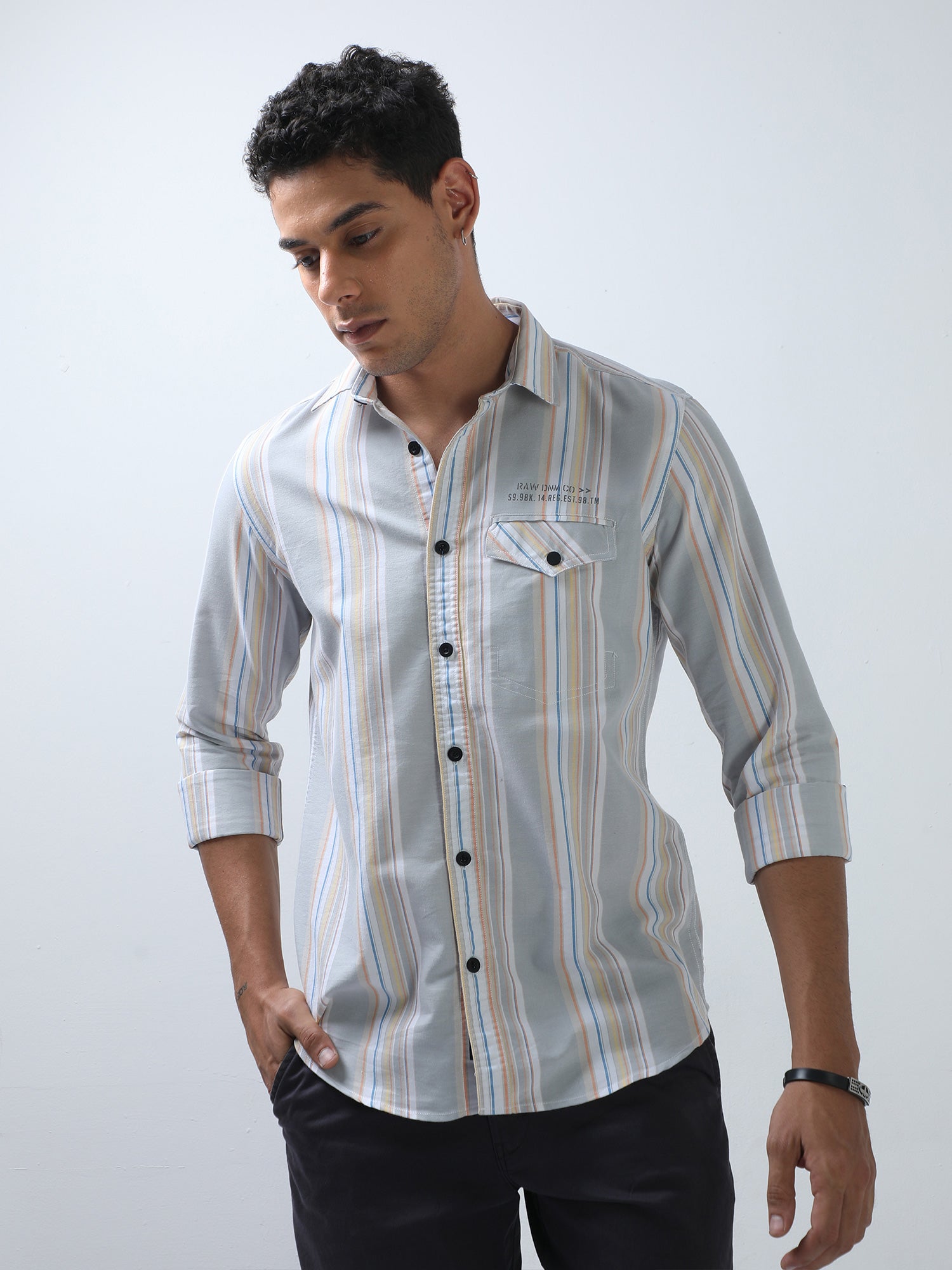 Shop Latest Slate Grey Cotton Striped Shirt OnlineRs. 1349.00