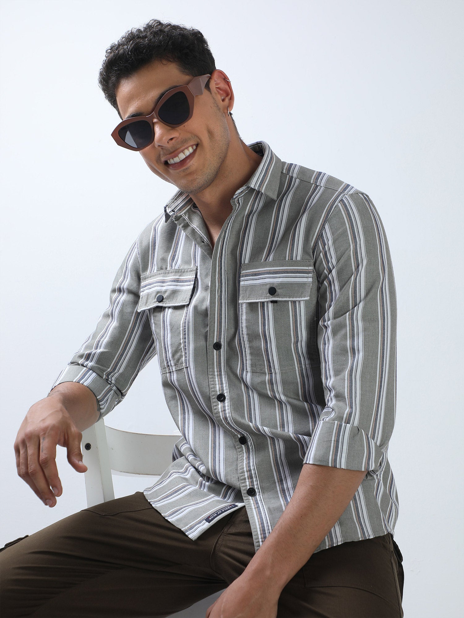 Buy Trendy Double Pocket Striped Shirt Men Online In IndiaRs. 1349.00