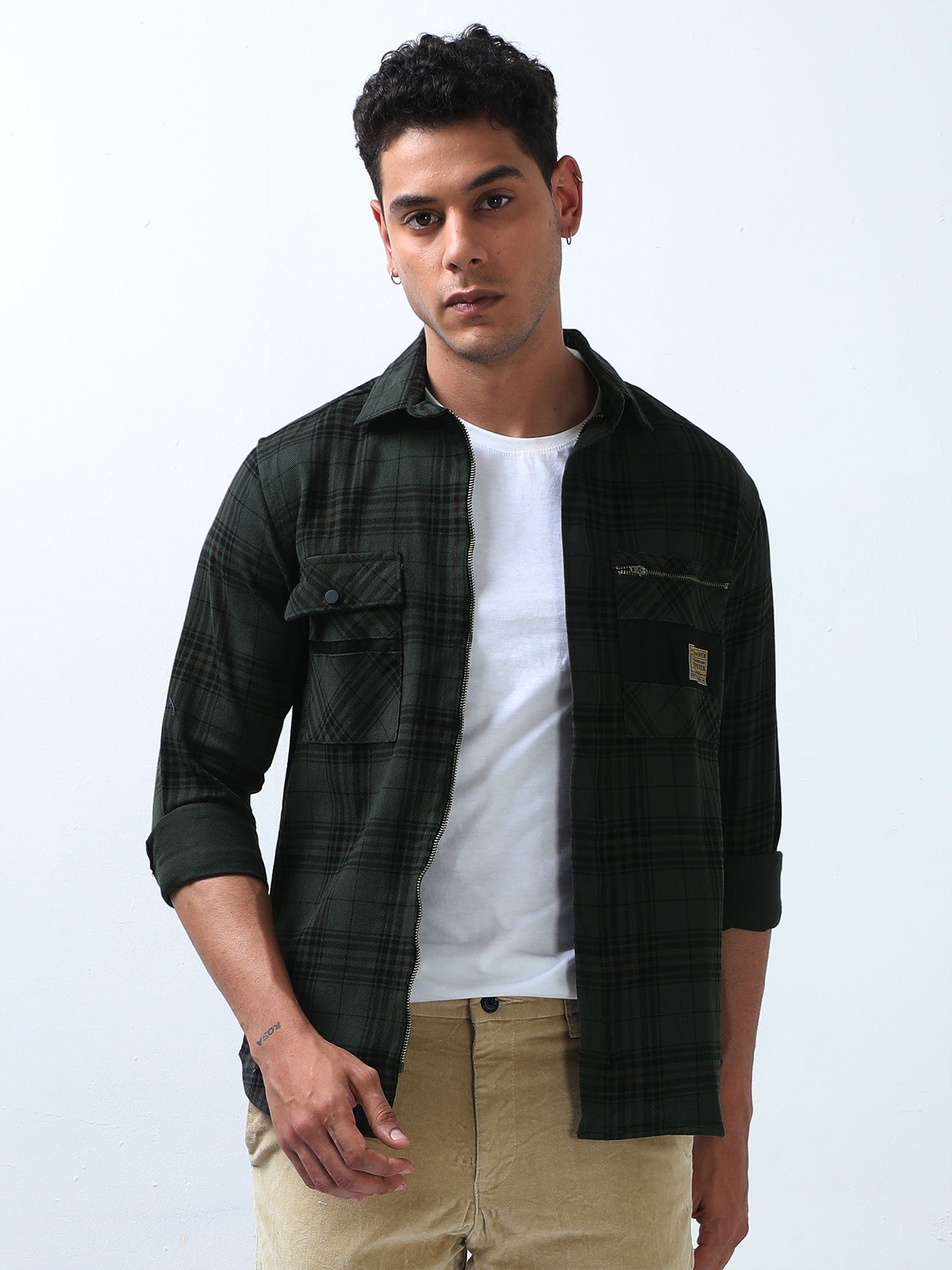 Green And Black Double Pocket Shirt