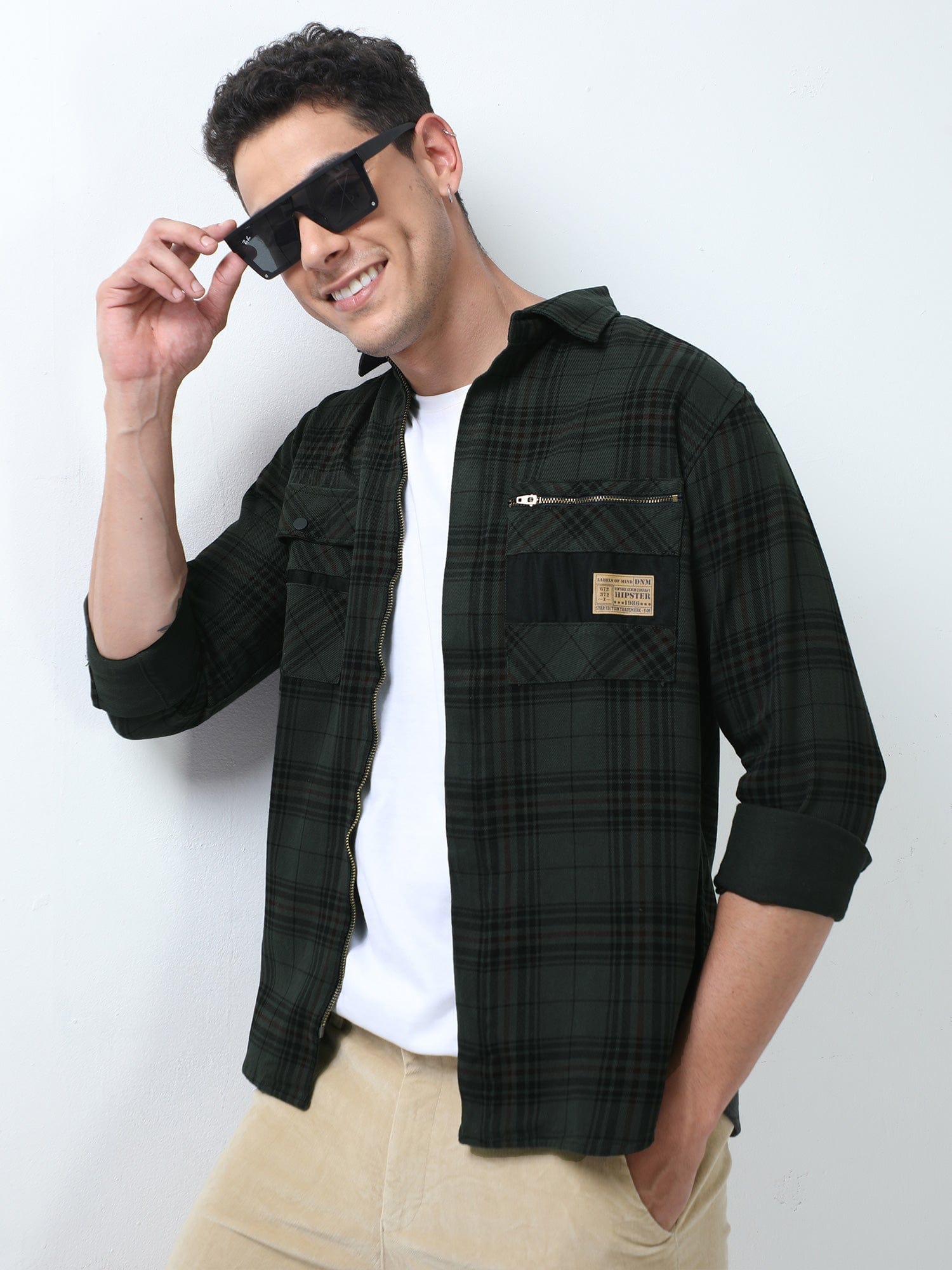 Green And Black Double Pocket Shirt