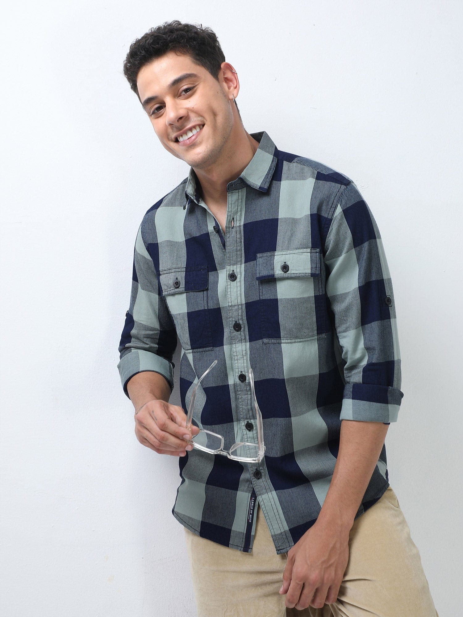 Buy Latest Green And Navy Check Shirt for Men OnlineRs. 1399.00