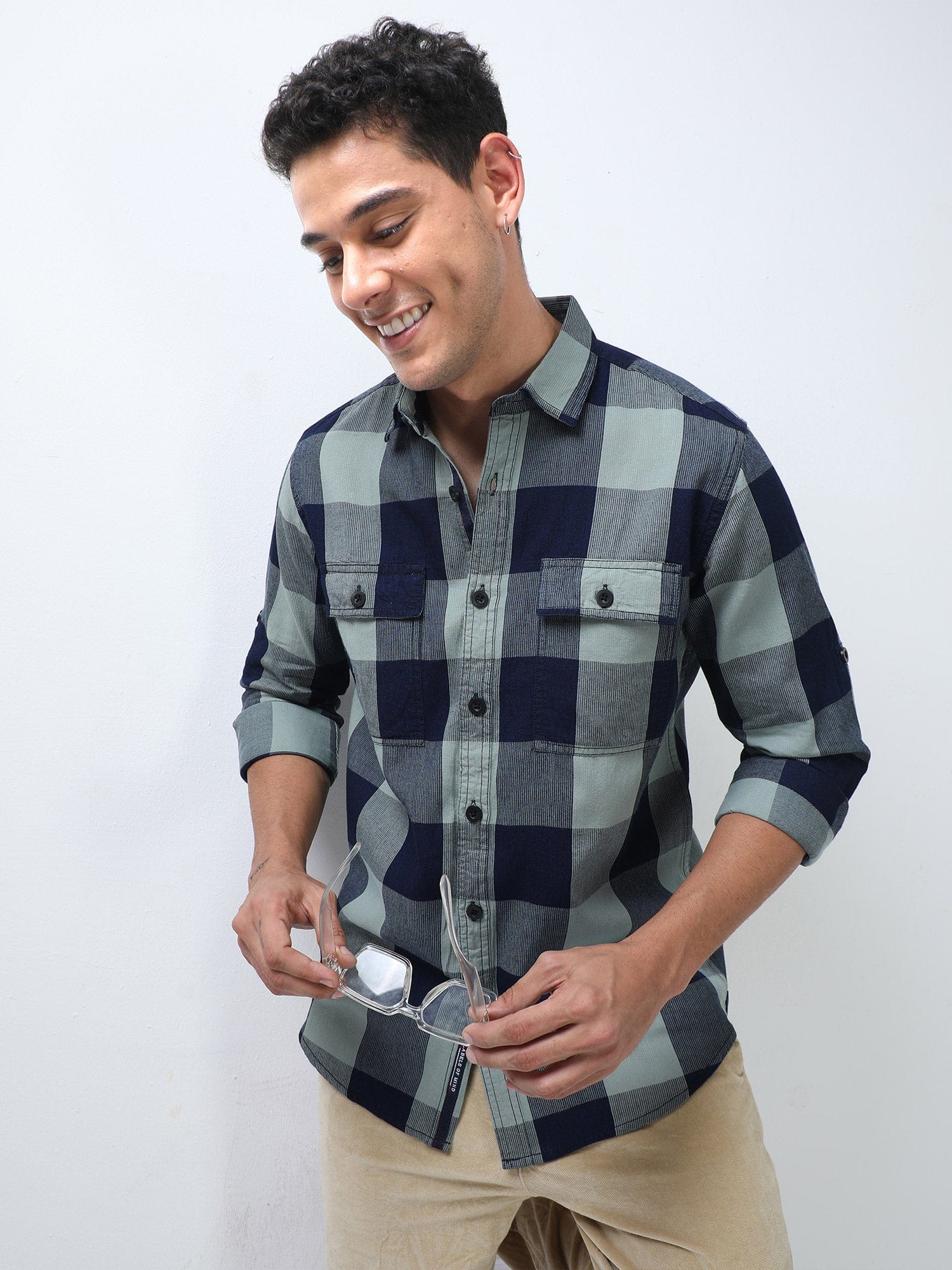 Buy Latest Green And Navy Check Shirt for Men OnlineRs. 1399.00