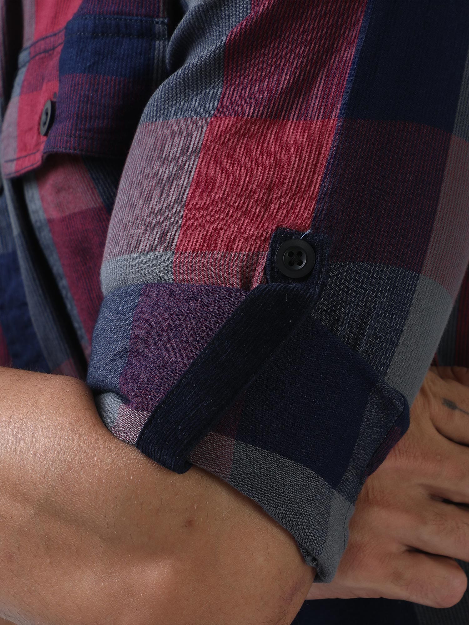Red and Navy Blue Double Pocket Checks Shirt
