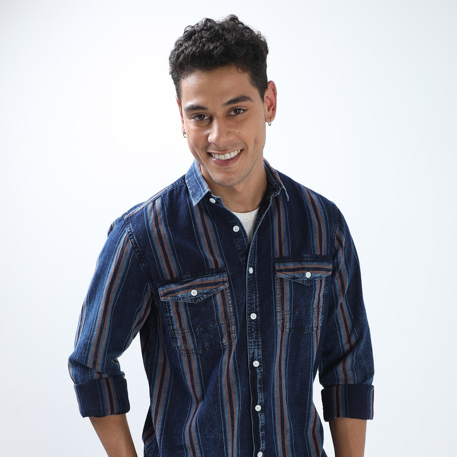 Buy Stylish Navy Blue Striped Shirt for Men OnlineRs. 1549.00