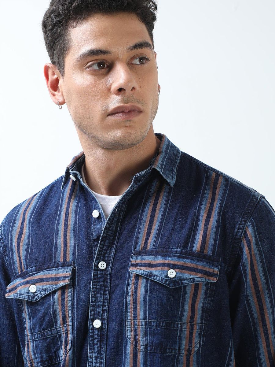 Shop Stylish Double Pockets navy blue shirt Online in India – MilesKart