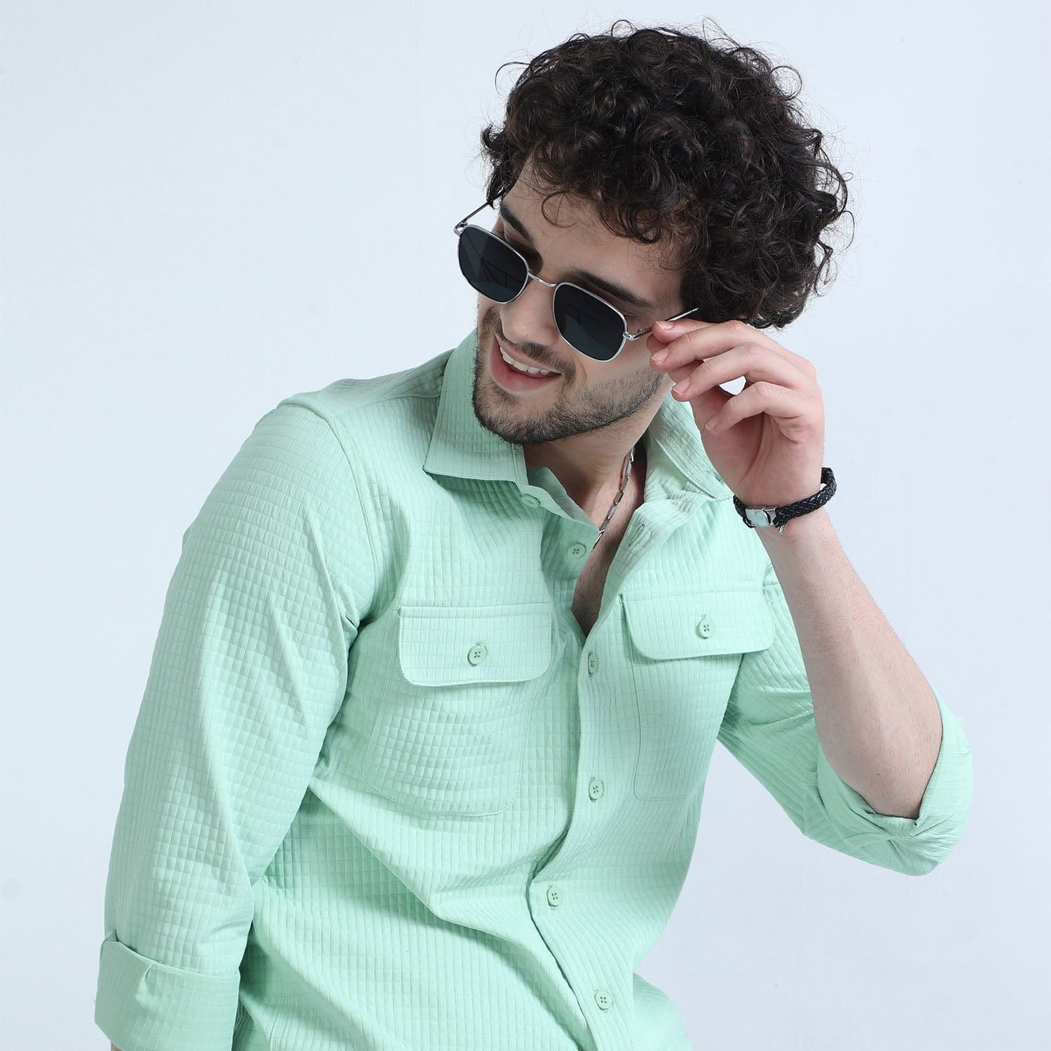 Buy Stylish Textured Solid Light Green Shirt Mens OnlineRs. 1349.00