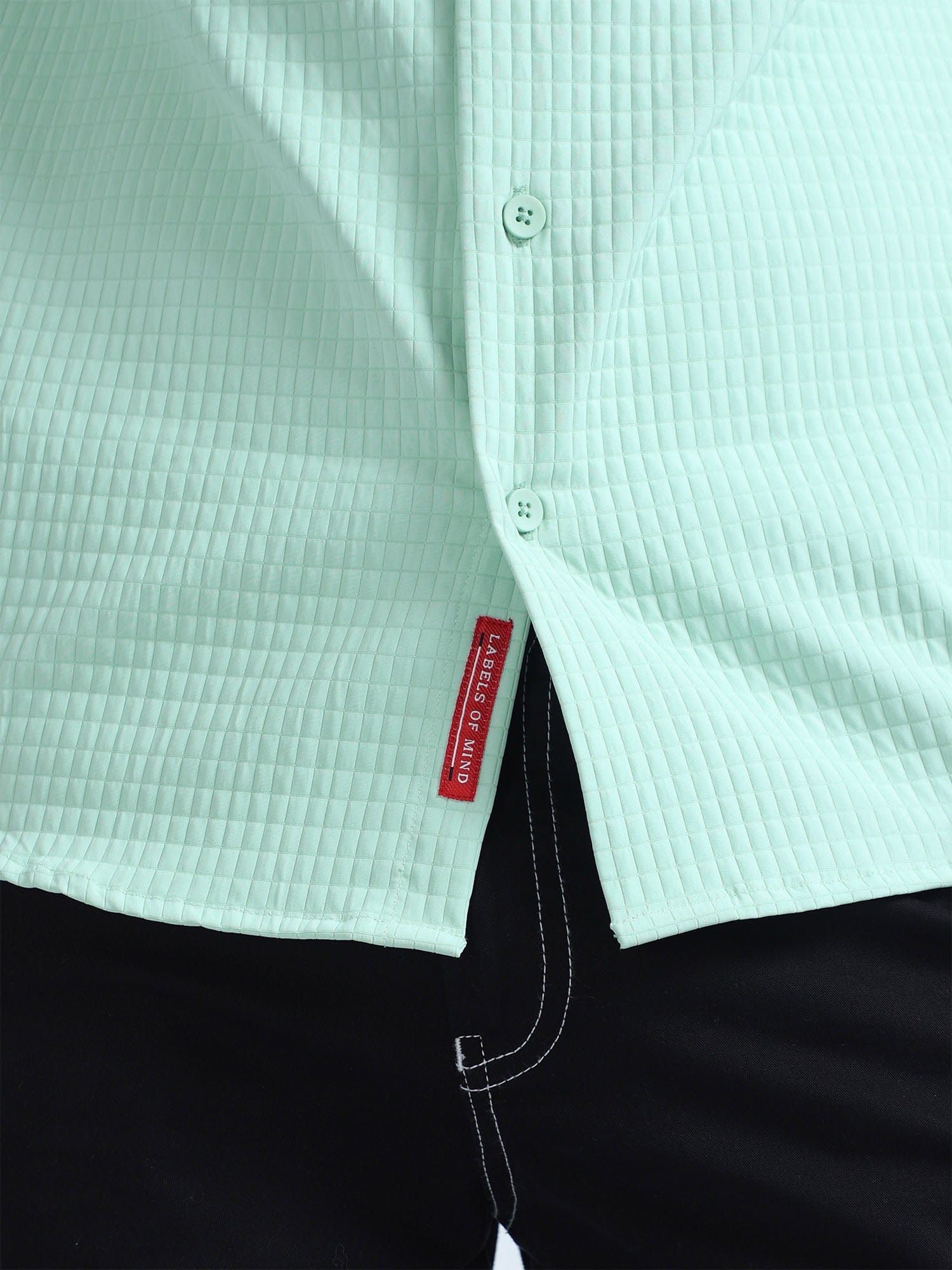 Tea Green Textured Solid Double Pocket Shirt