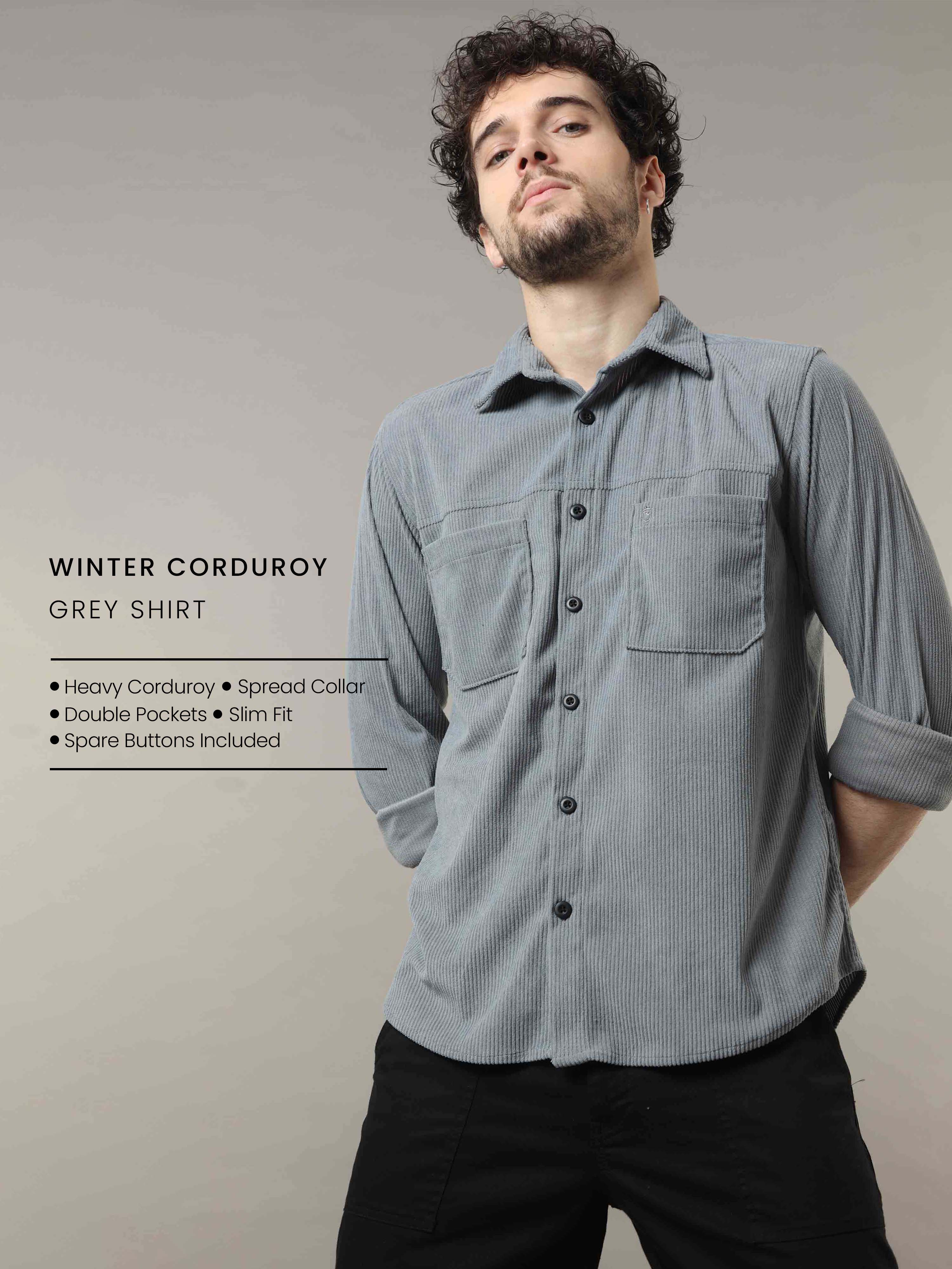 Shop Trendy Double Pocket Grey Shacket Shirt for MenRs. 1499.00