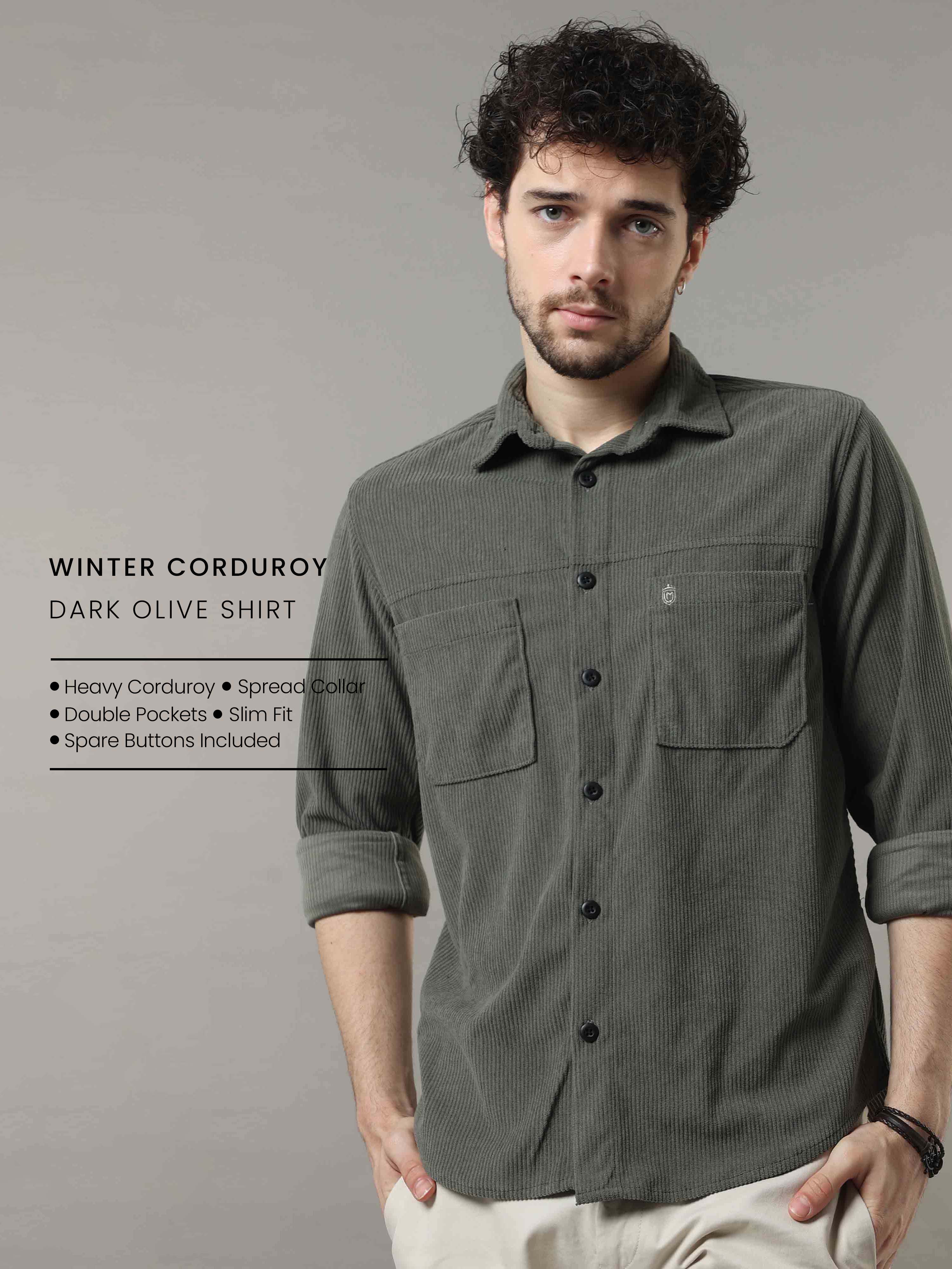 Dark Olive Green Shirt - Buy Latest Dual Pocket Shirt OnlineRs. 1499.00