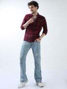 Buy Stylish Madder Red Check Shirt for Men OnlineRs. 1499.00