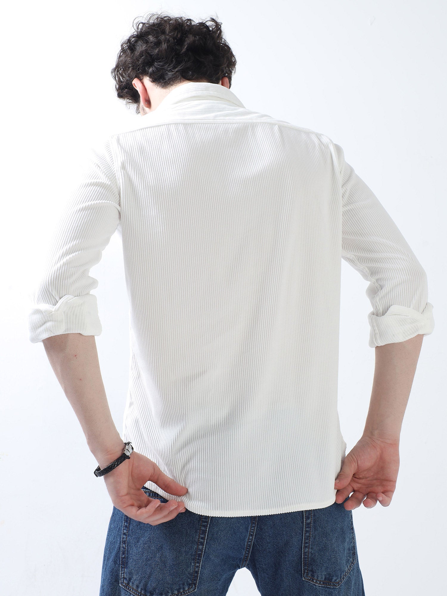 White Corduroy Double Pocket Shirt