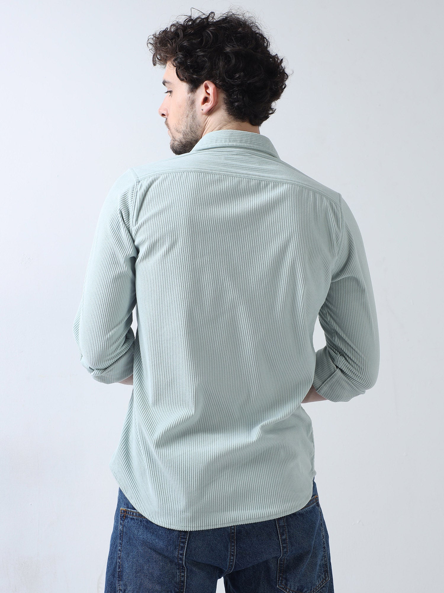 Chetwode Green Corduroy Double Pocket Shirt for Men 