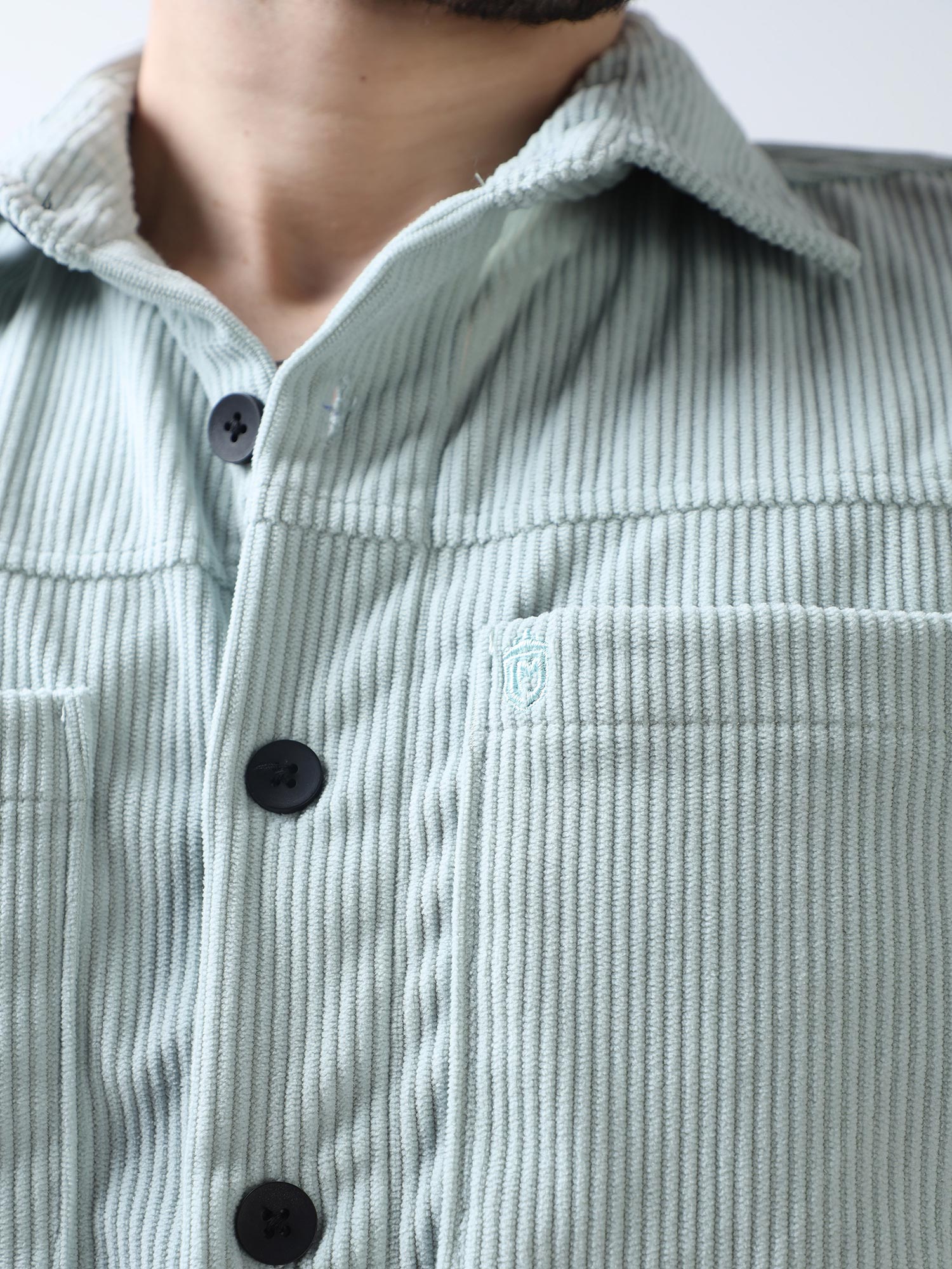 Chetwode Green Corduroy Double Pocket Shirt for Men 