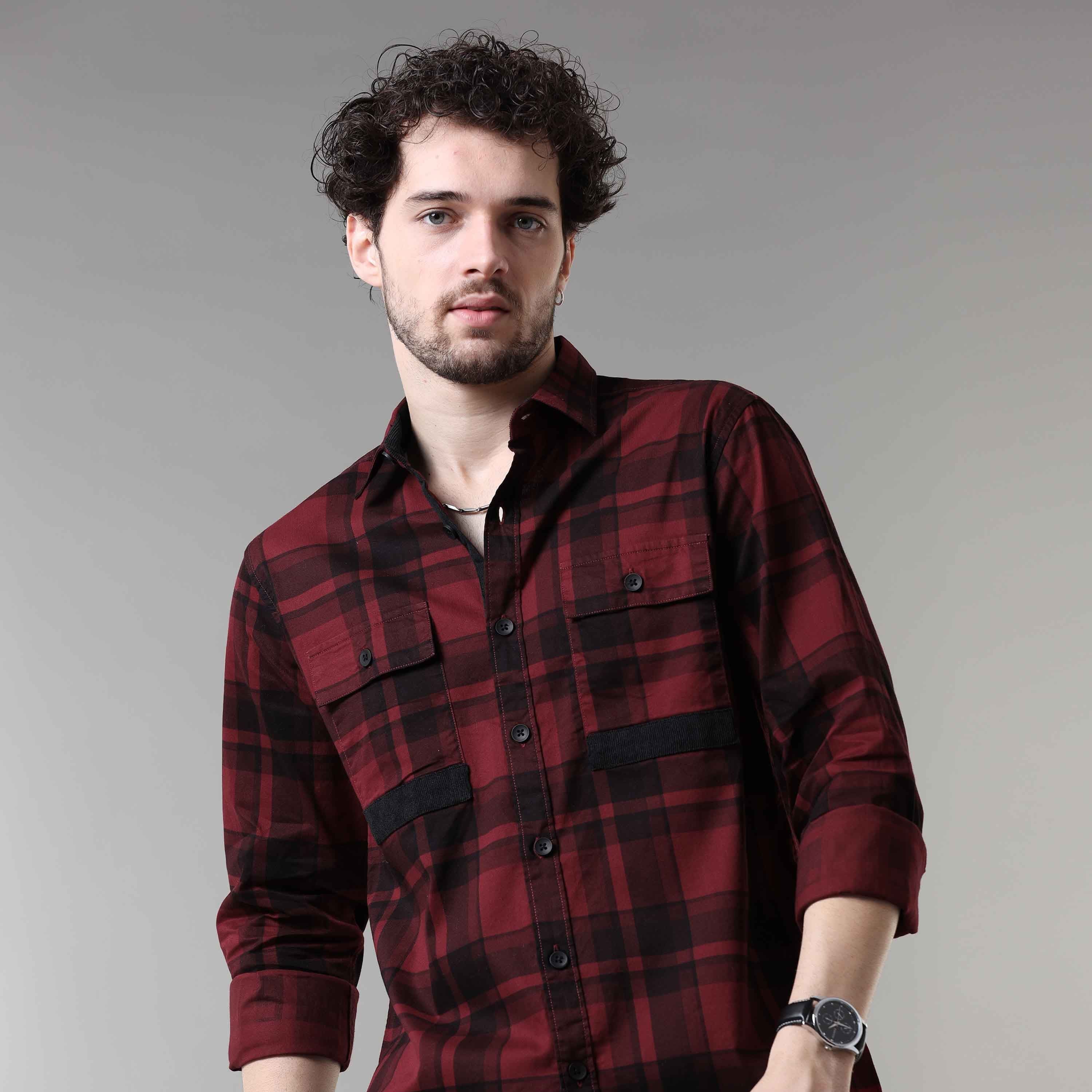 Buy Stylish Red And Black Check Shirt for Men OnlineRs. 1399.00