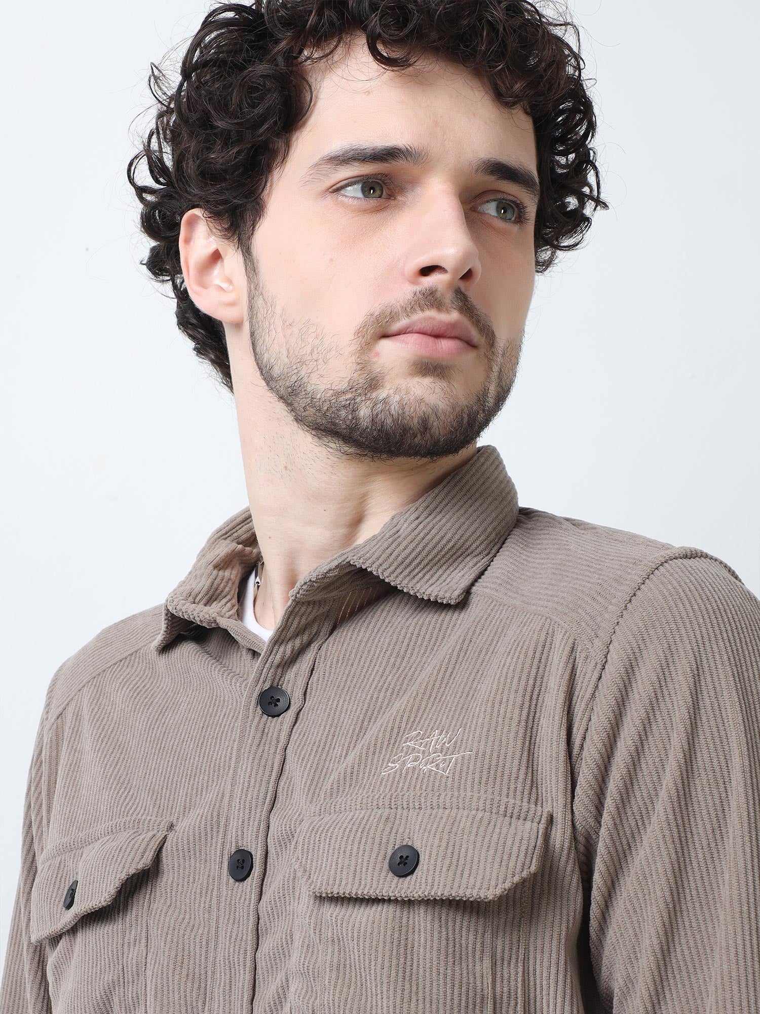 Tuscan Beige Corduroy Double Pocket Shirt with Elbow Patch