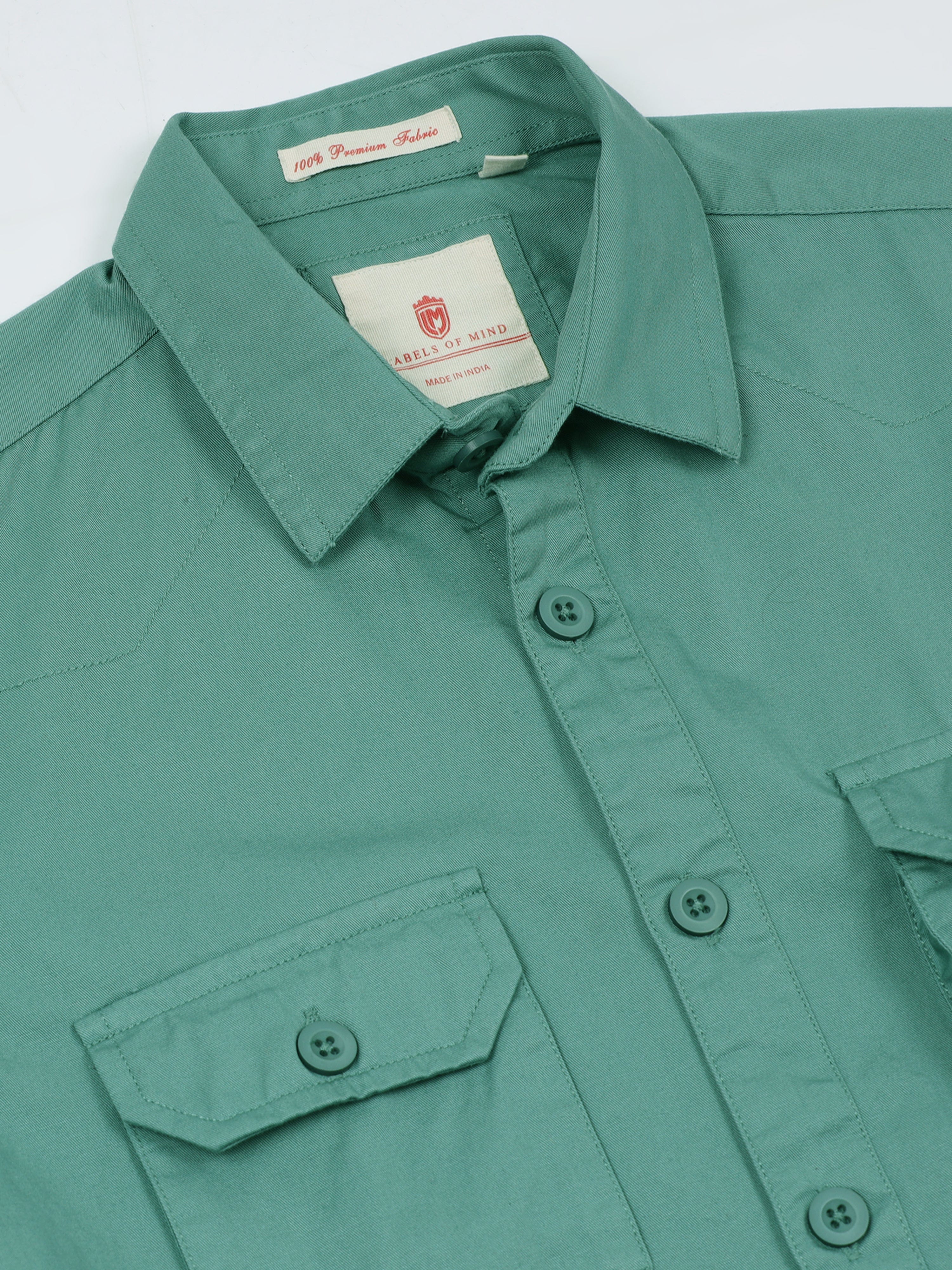Viridian Green Twill Cotton Double Pocket Shirt