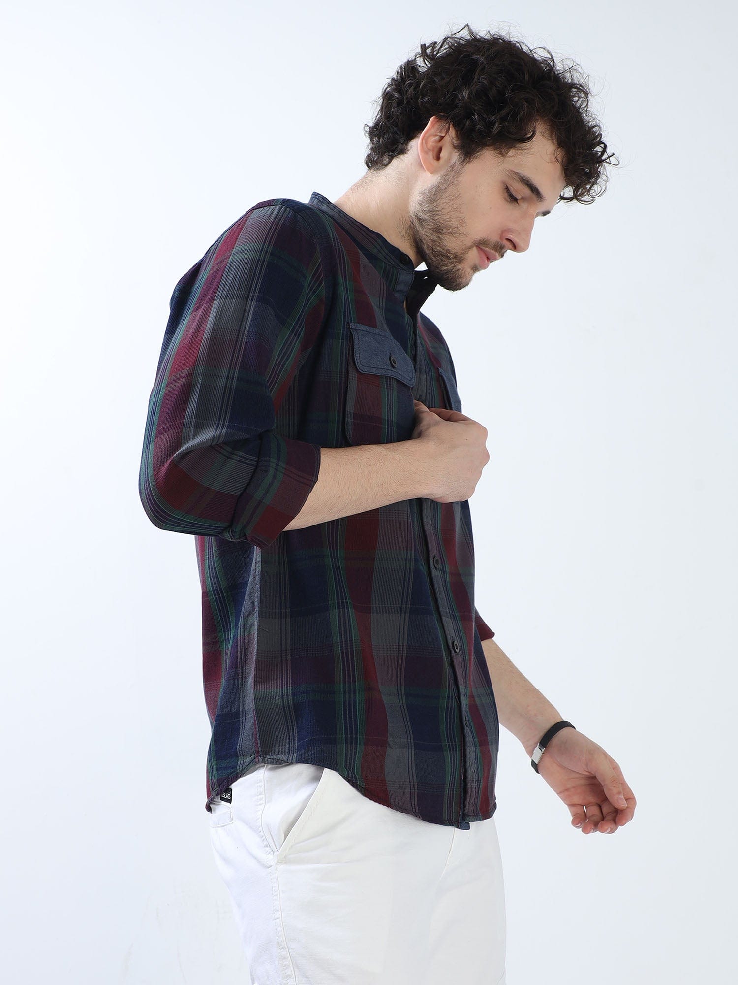 Crimson & Slate Grey Double Cargo Pocket Shirt for Men 
