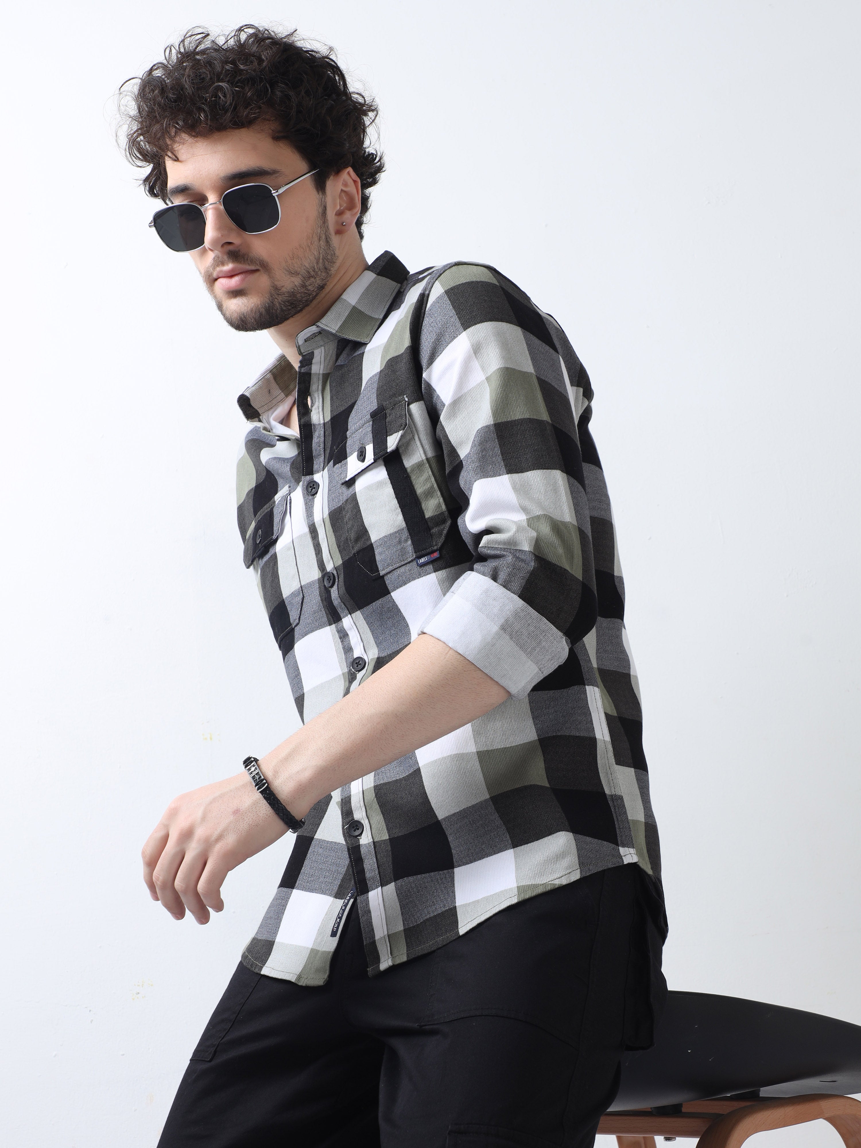 Shop Stylish olive green check shirt at Great priceRs. 1359.00