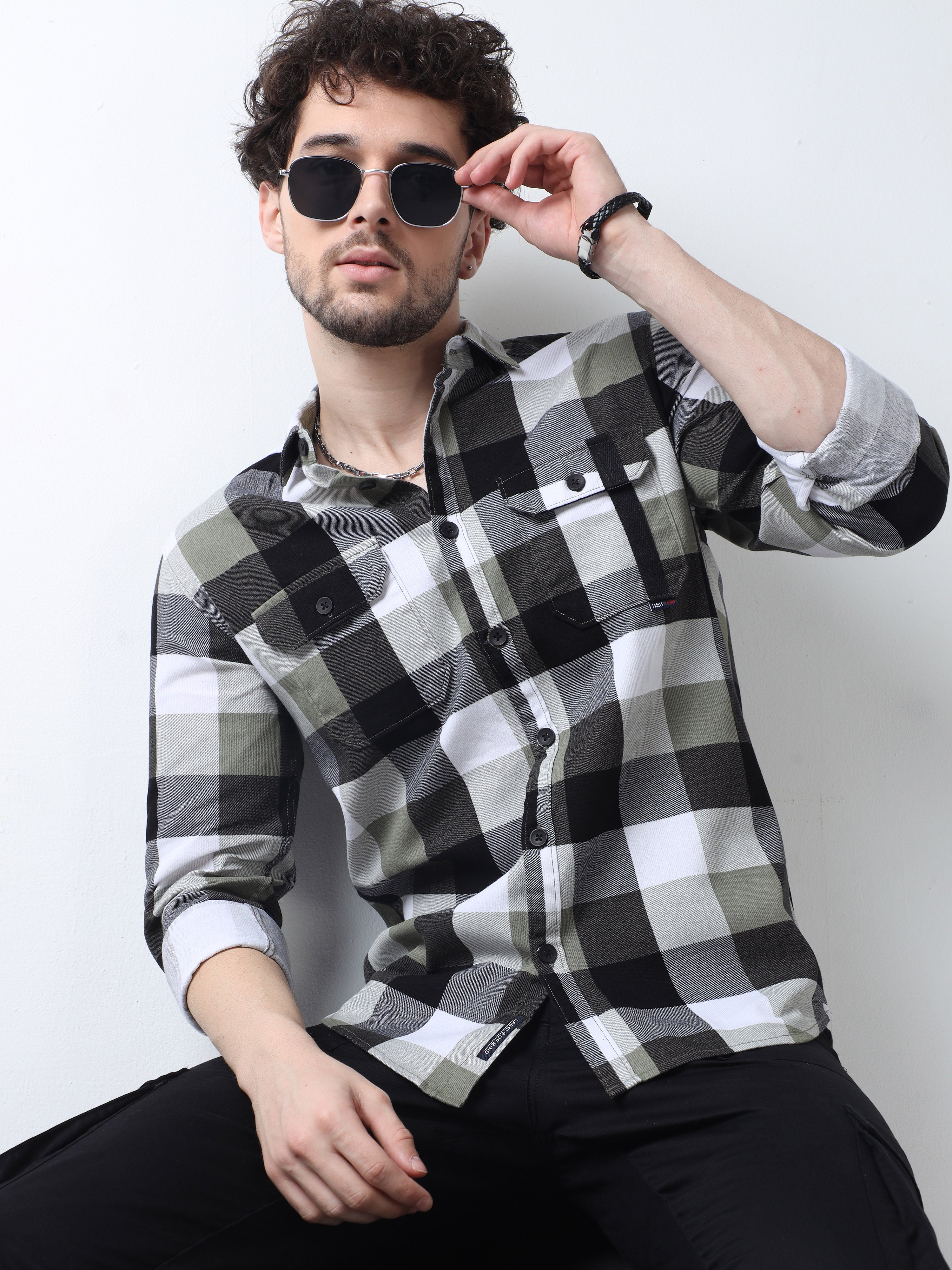 Shop Stylish olive green check shirt at Great priceRs. 1359.00