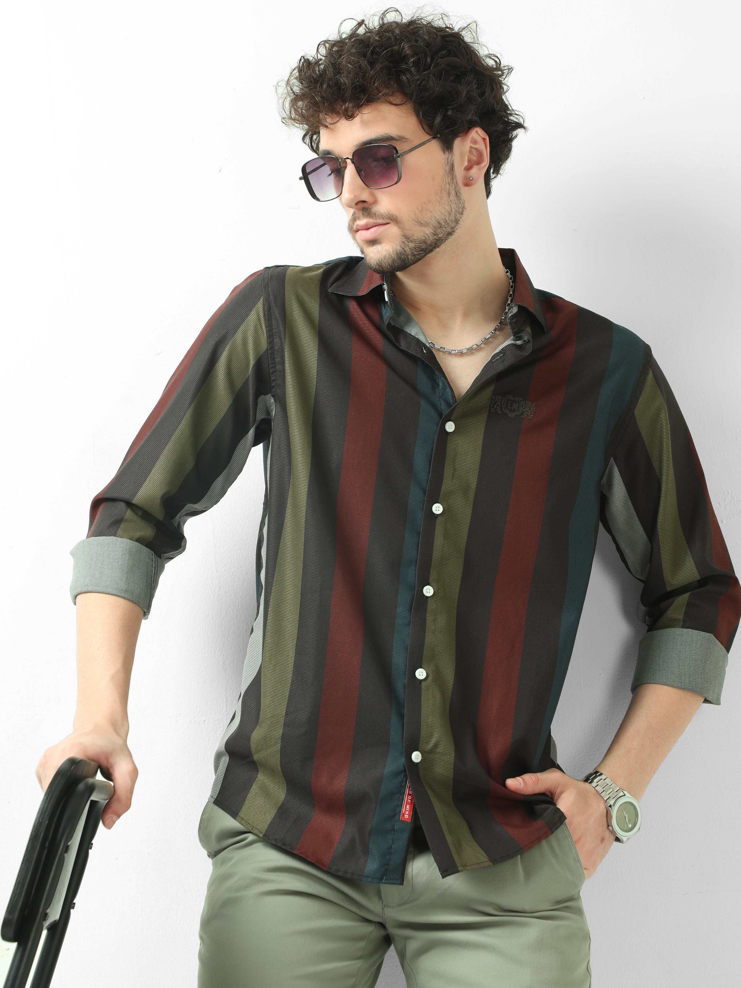 Buy Trendy Corduroy Lycra Multicolor Striped Shirt OnlineRs. 1359.00