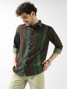 Shop Latest Lycra Ever Green Striped Shirt For Men OnlineRs. 1359.00