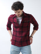 Buy Stylish Madder Red Check Shirt for Men OnlineRs. 1499.00