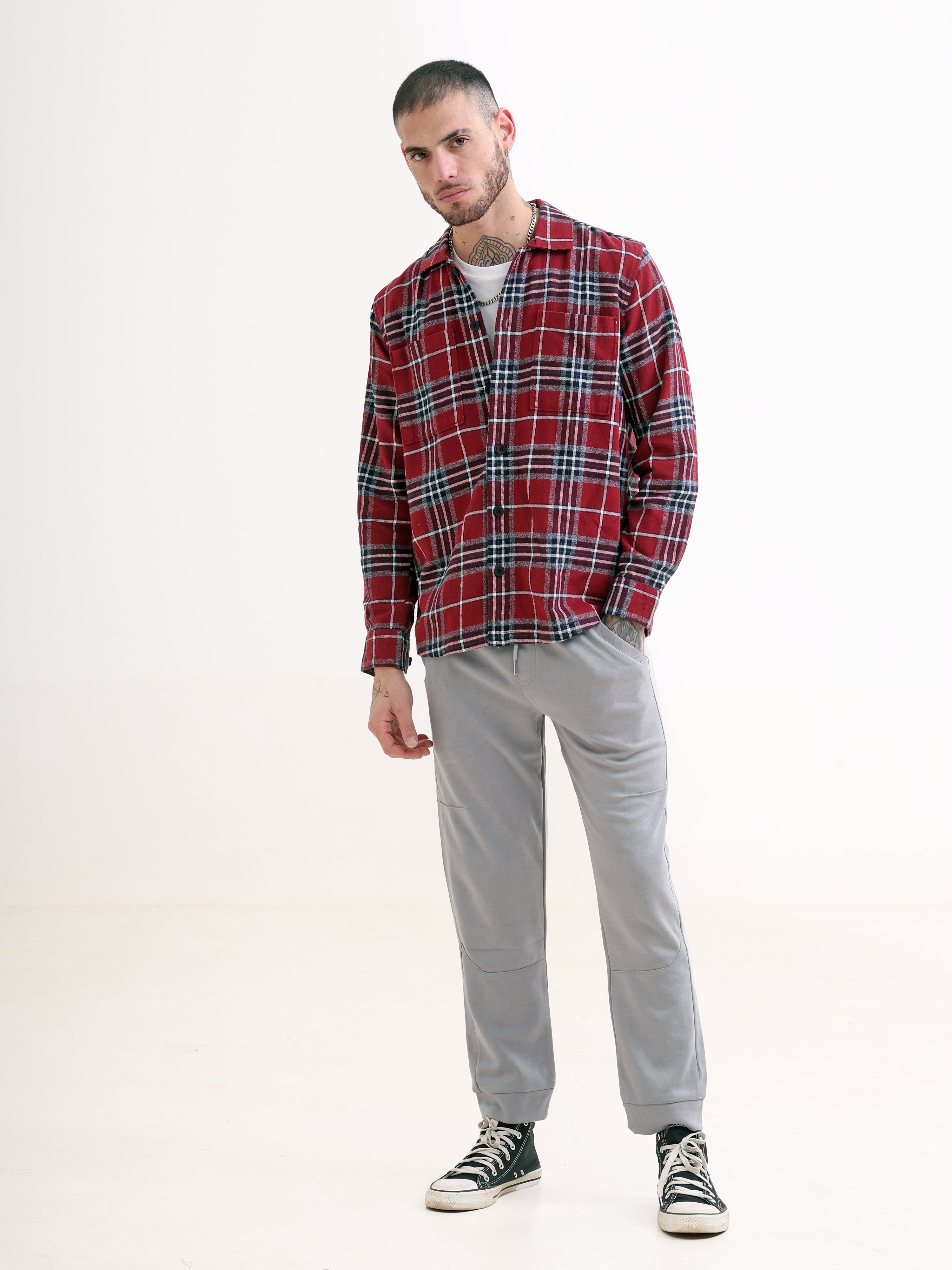Scarlet & Maroon Brushed Checked ShacketRs. 1599.00