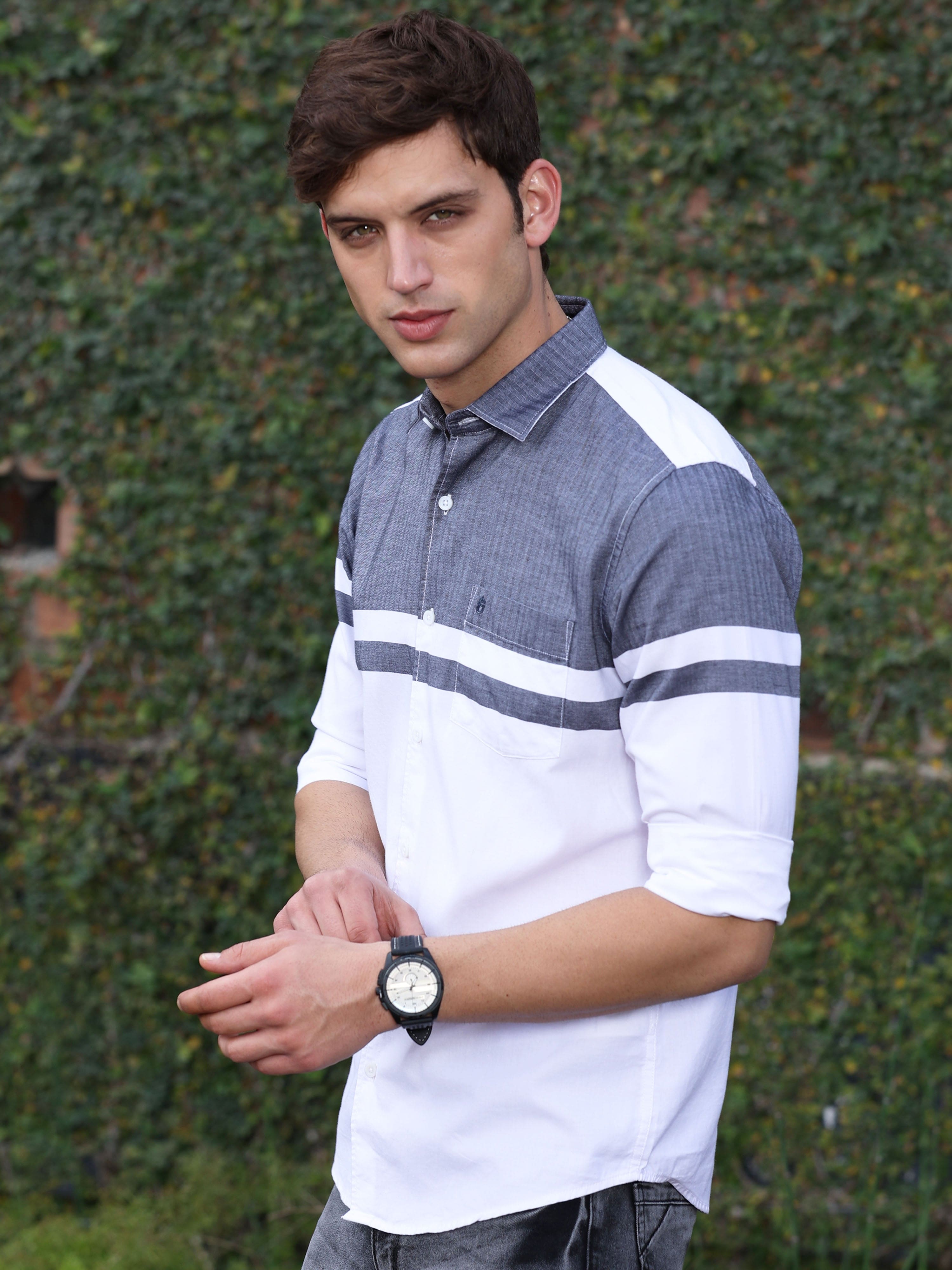 Buy White And Ash Striped Shirt Mens Full SleeveRs. 899.00