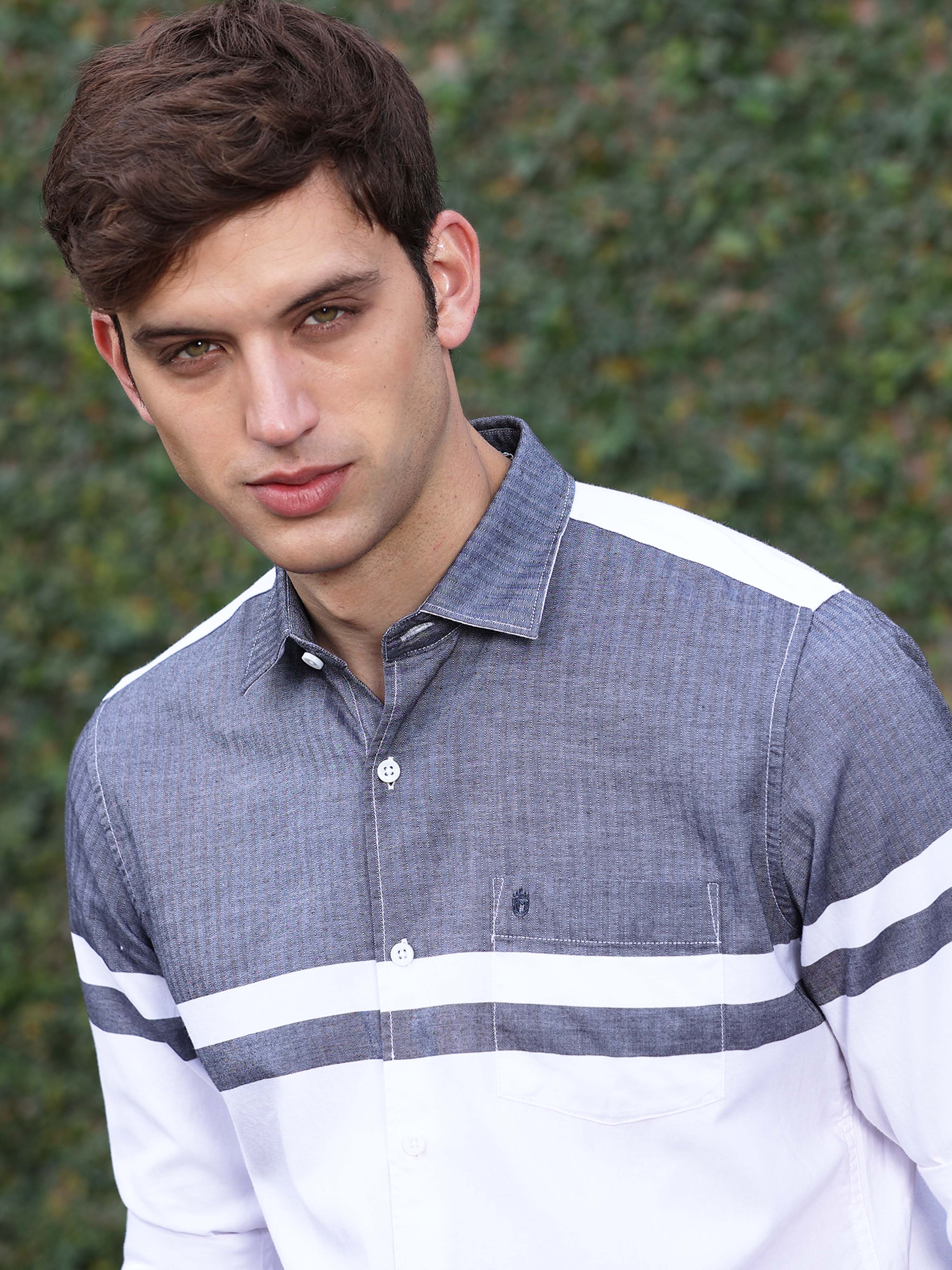 Buy White And Ash Striped Shirt Mens Full SleeveRs. 899.00