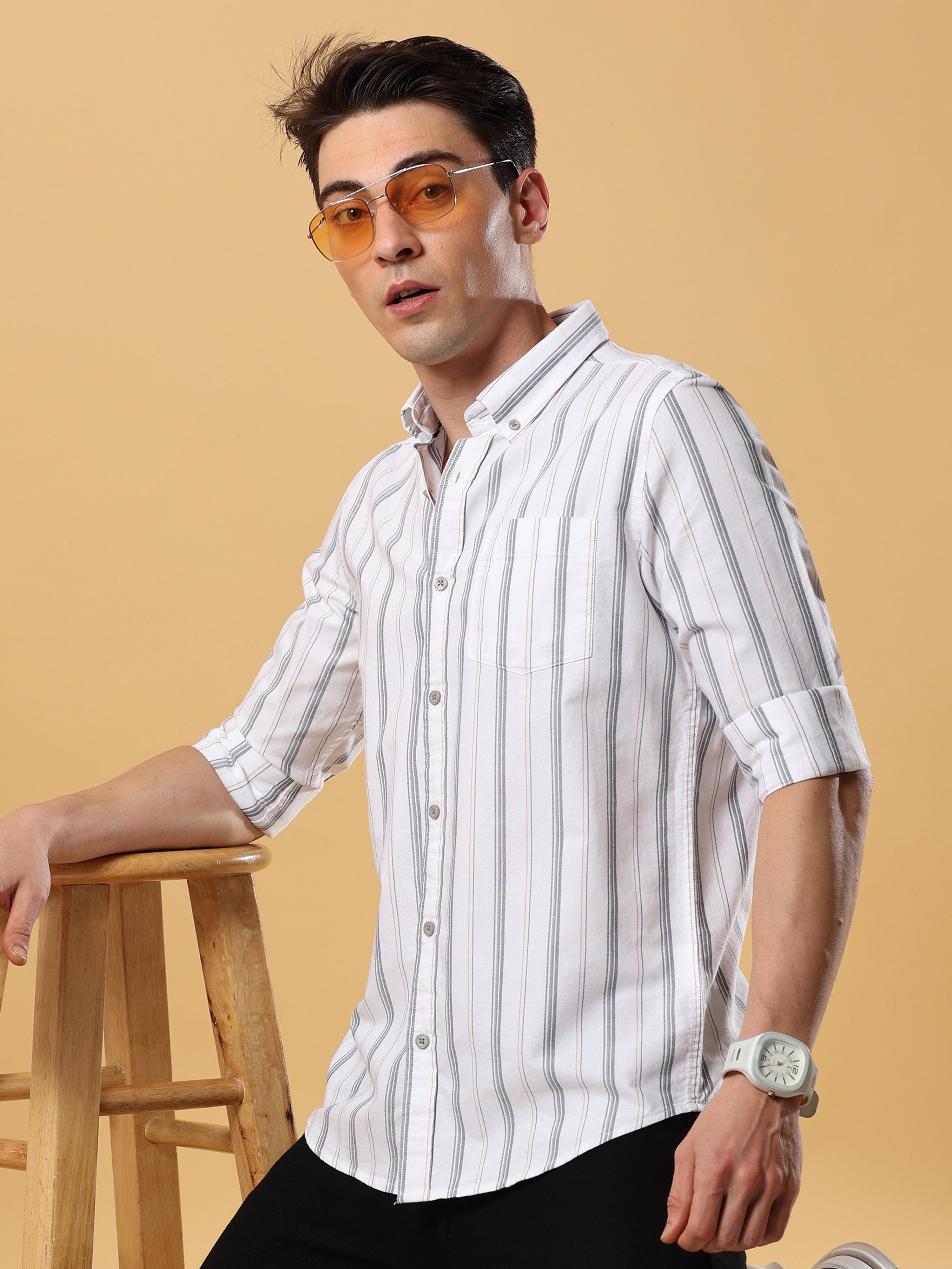 Buy Trendy White Premium Striped Shirt For Men OnlineRs. 1099.00