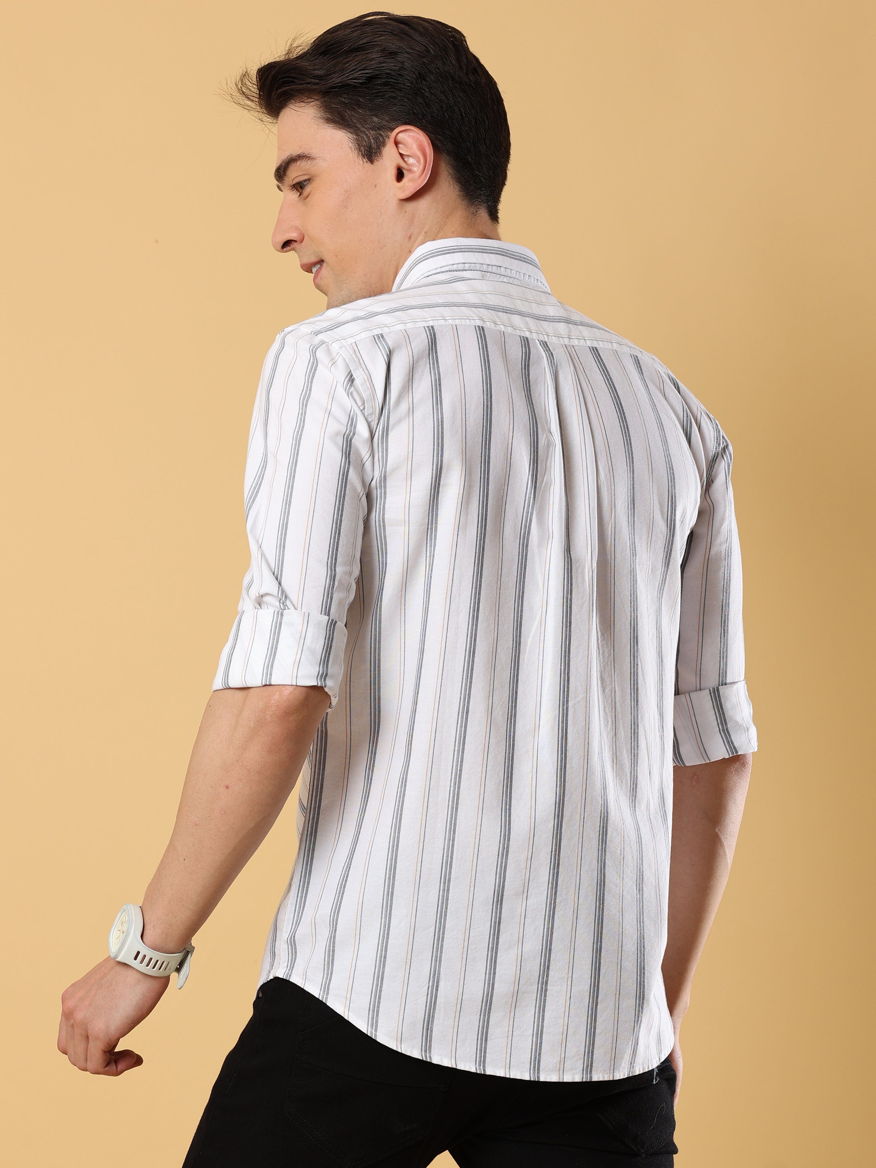 Buy Trendy White Premium Striped Shirt For Men OnlineRs. 1099.00