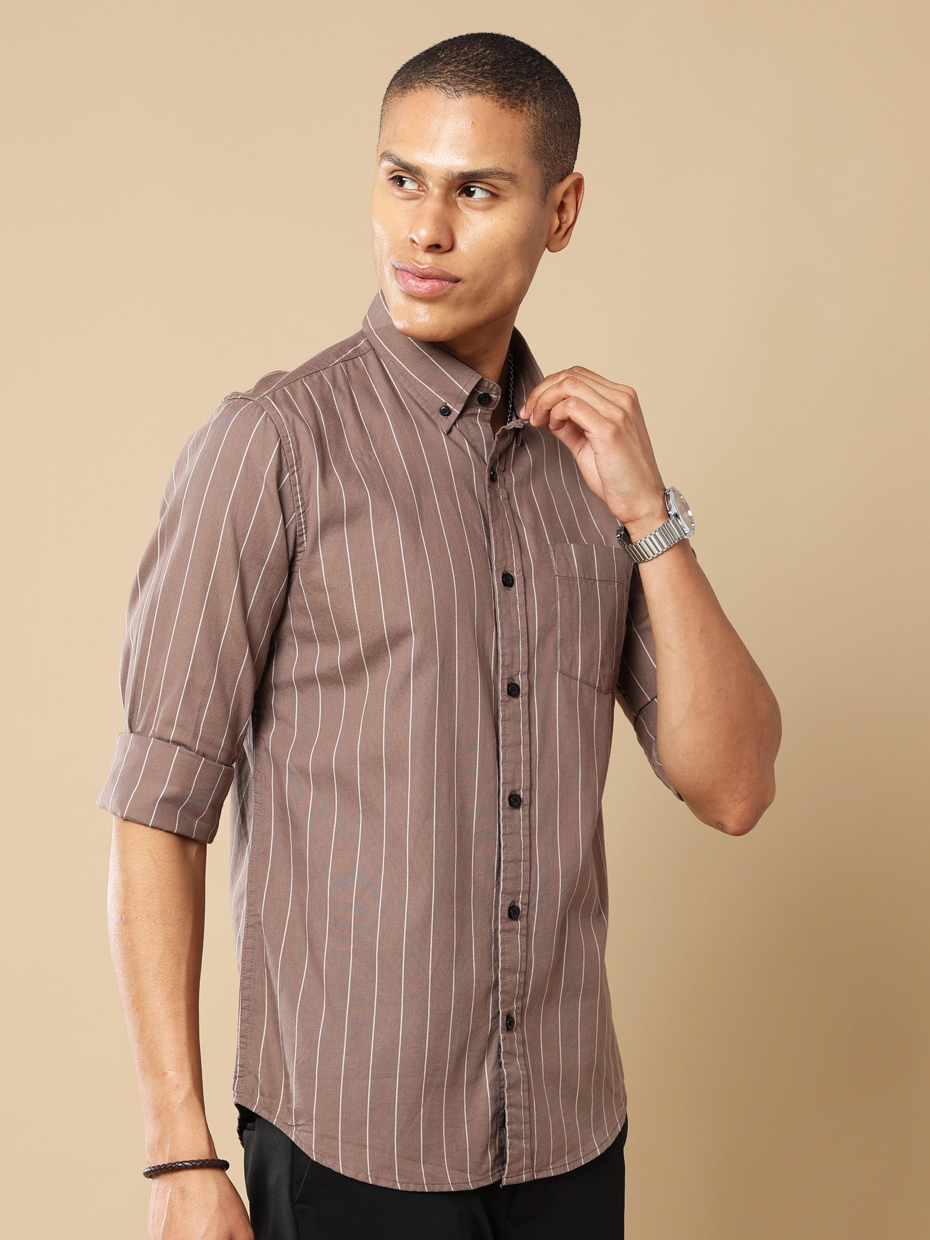 Shop Cool And Comfortable Brown Striped Shirt At Great PriceRs. 1099.00