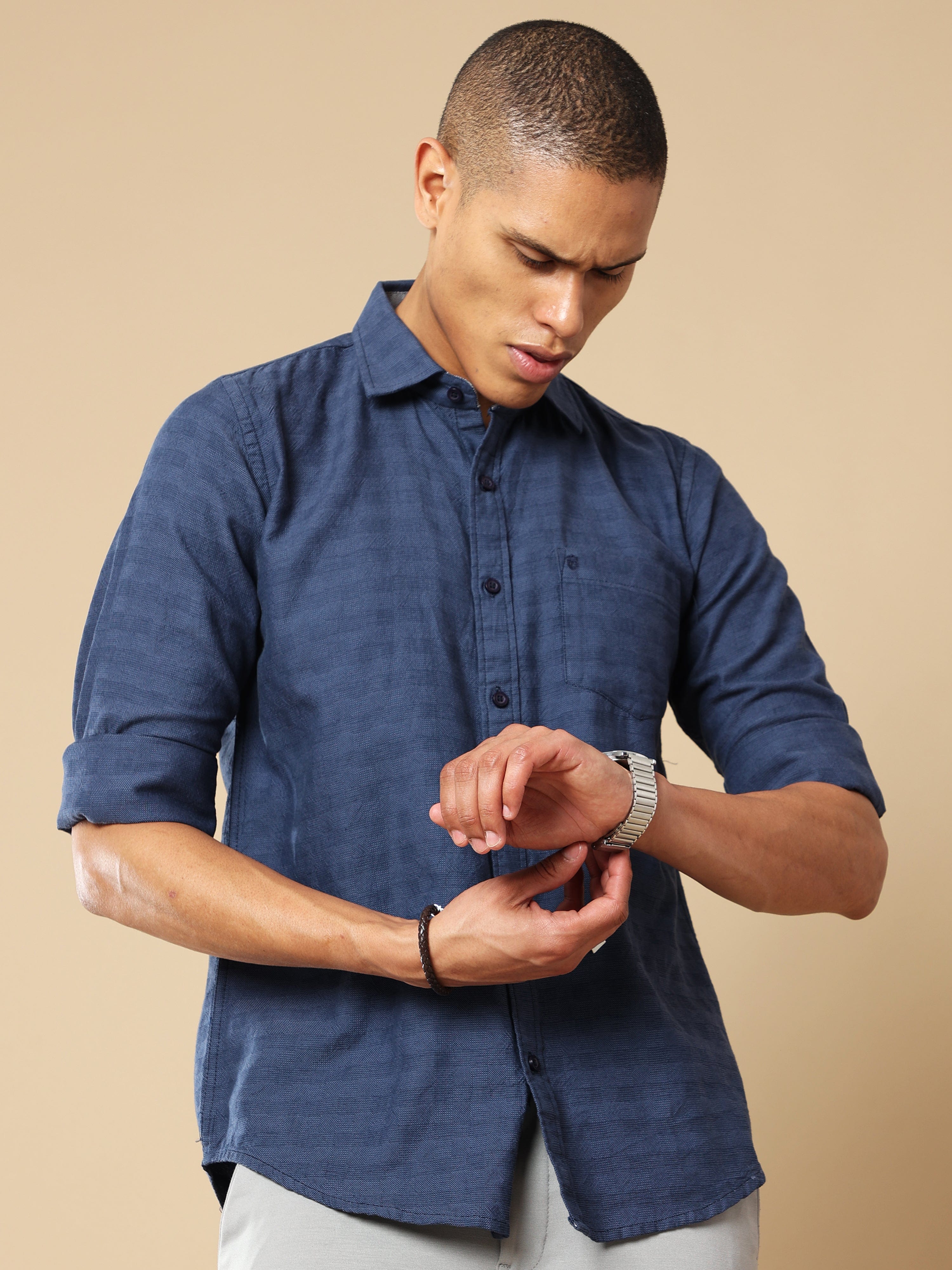 Buy Latest Navy Blue Check Shirt for Men OnlineRs. 1199.00
