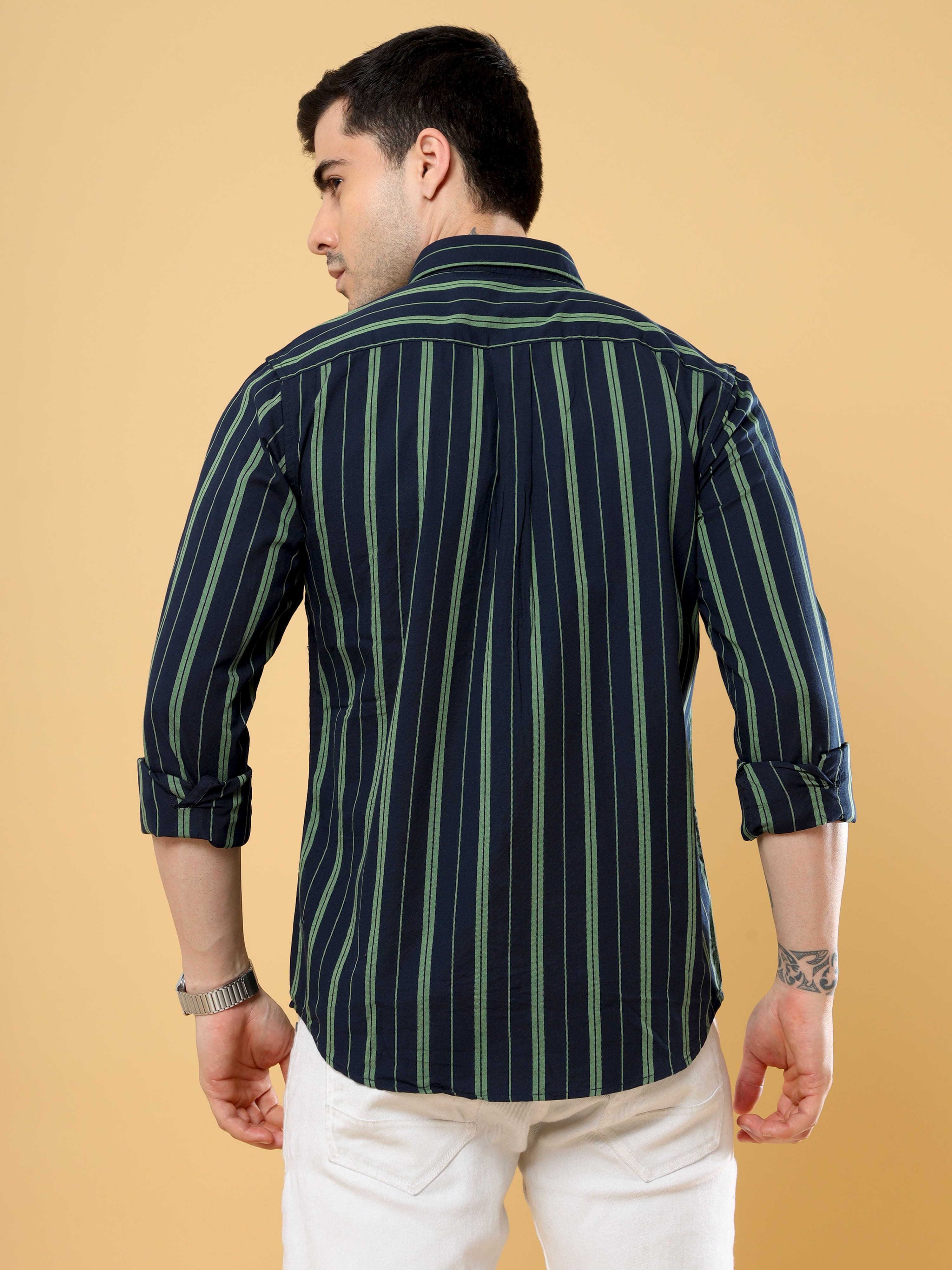 Buy Stylish Navy Blue Vertical Striped Shirt Mens IndiaRs. 1019.00