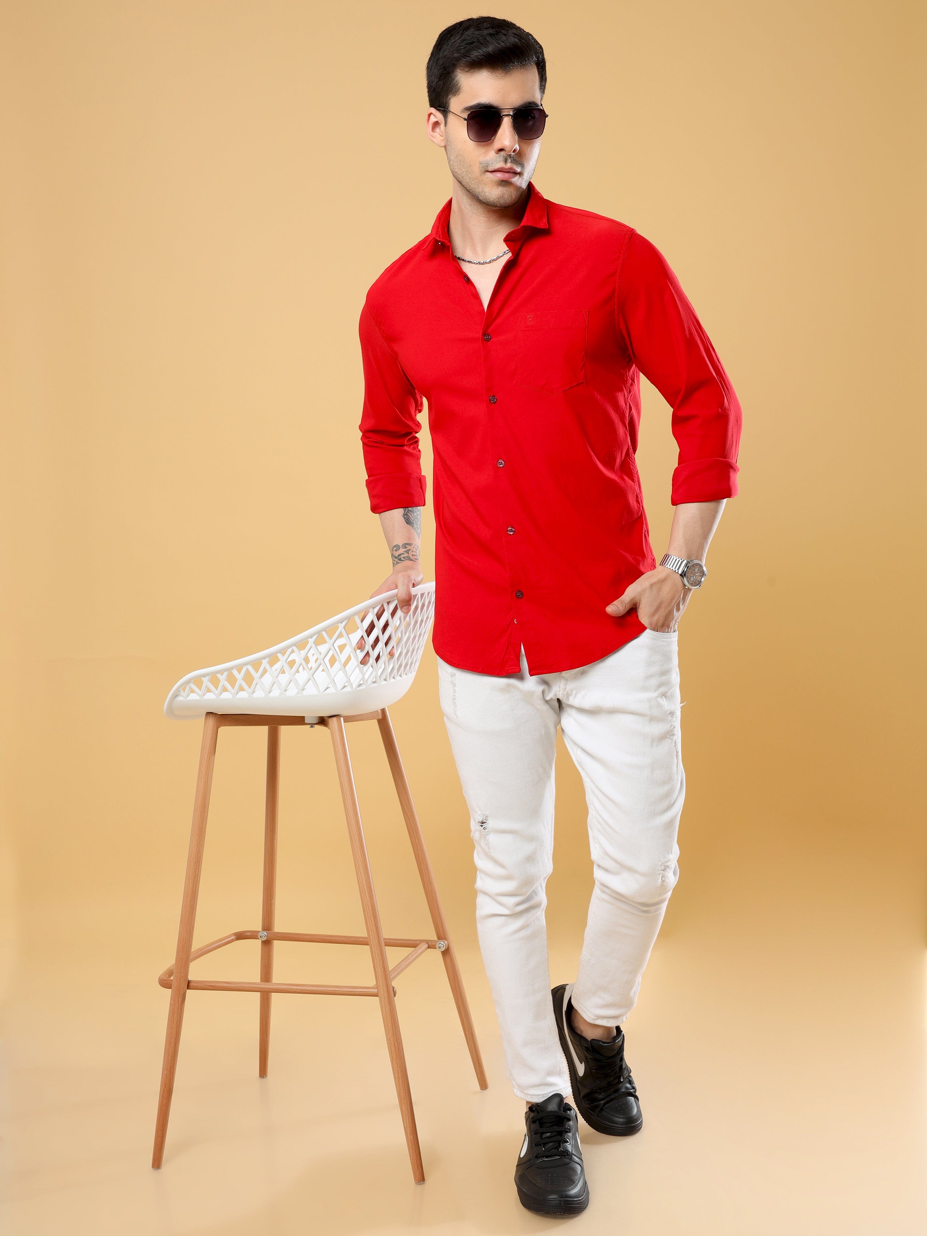 Red Lycra Solid Shirt