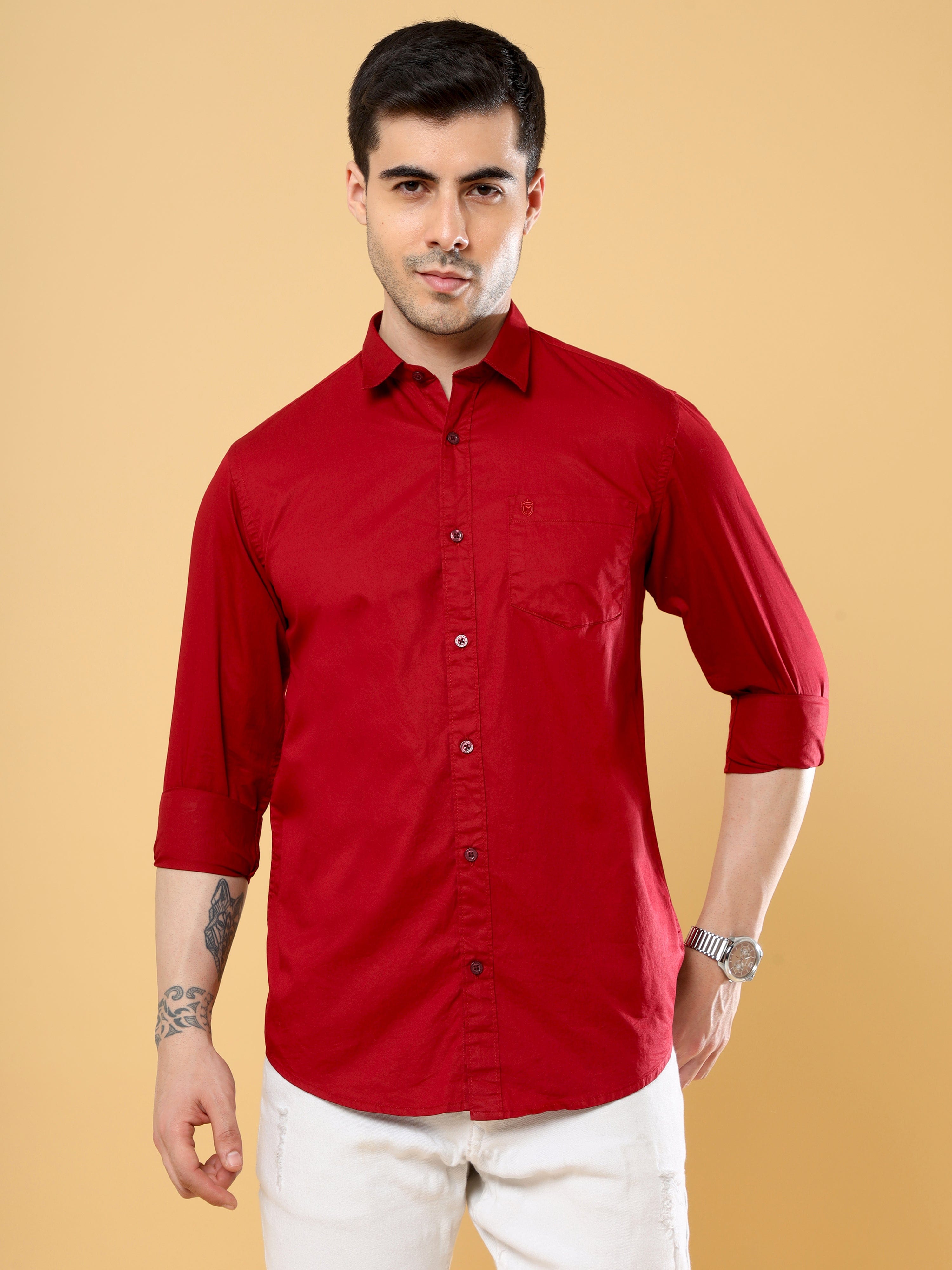 Maroon Solid Poplin Shirt