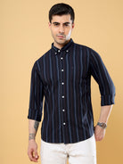 Shop Latest Navy Blue Striped Shirt Fabric For Men OnlineRs. 1099.00