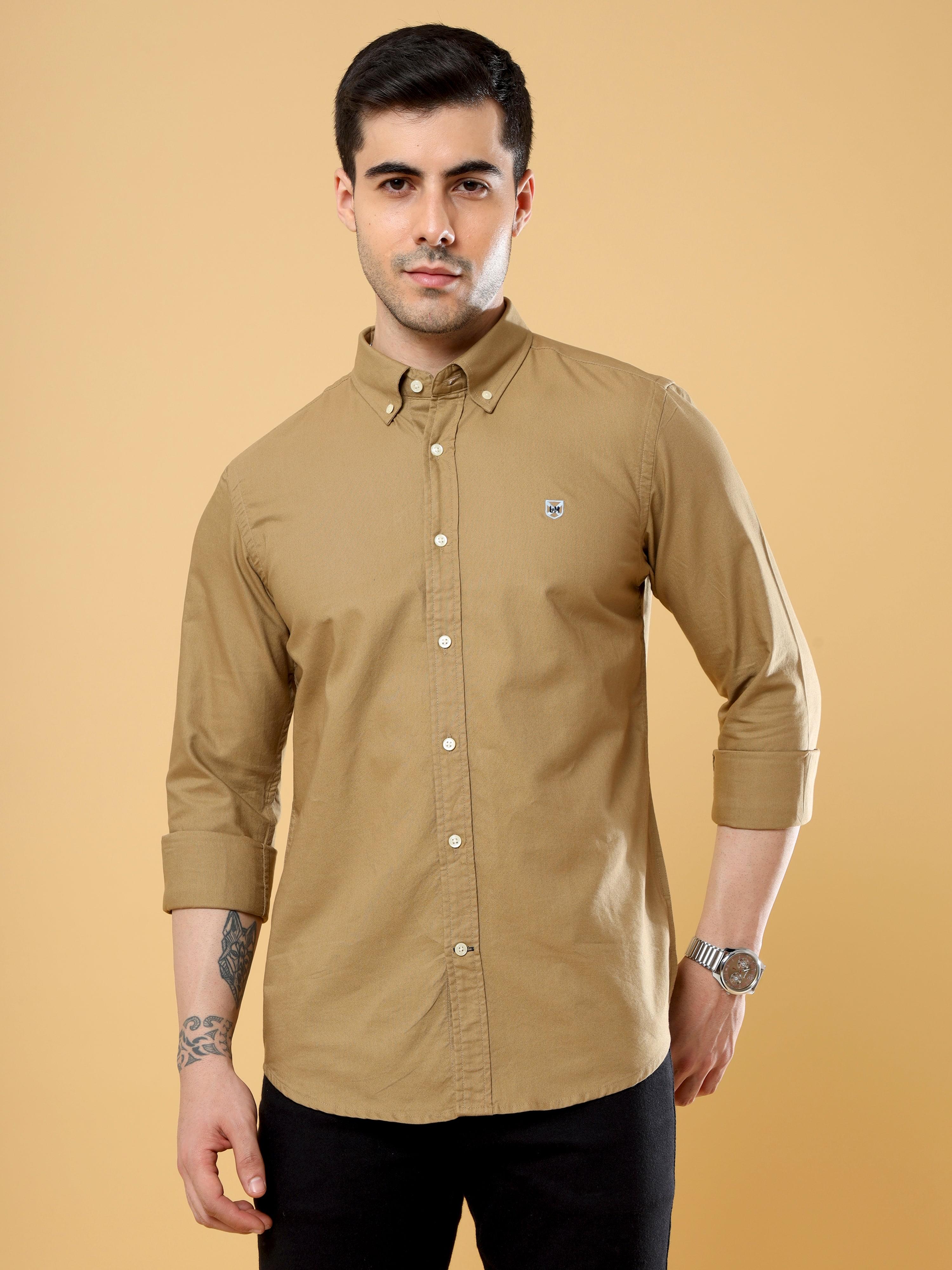 Khaki Oxford solid Button down Shirt | Khaki Shirt MensRs. 699.00