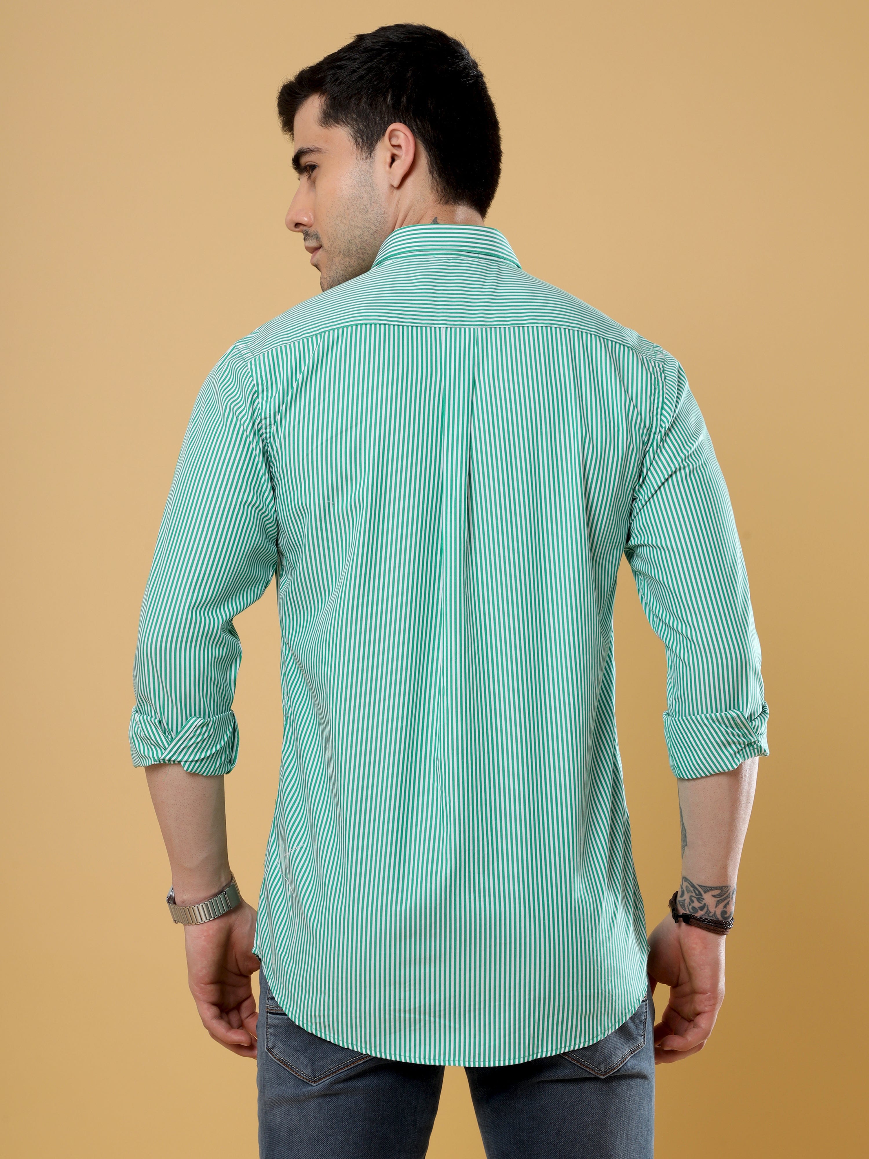 Buy Trendy White And Green Striped Shirt Full Sleeve OnlineRs. 699.00