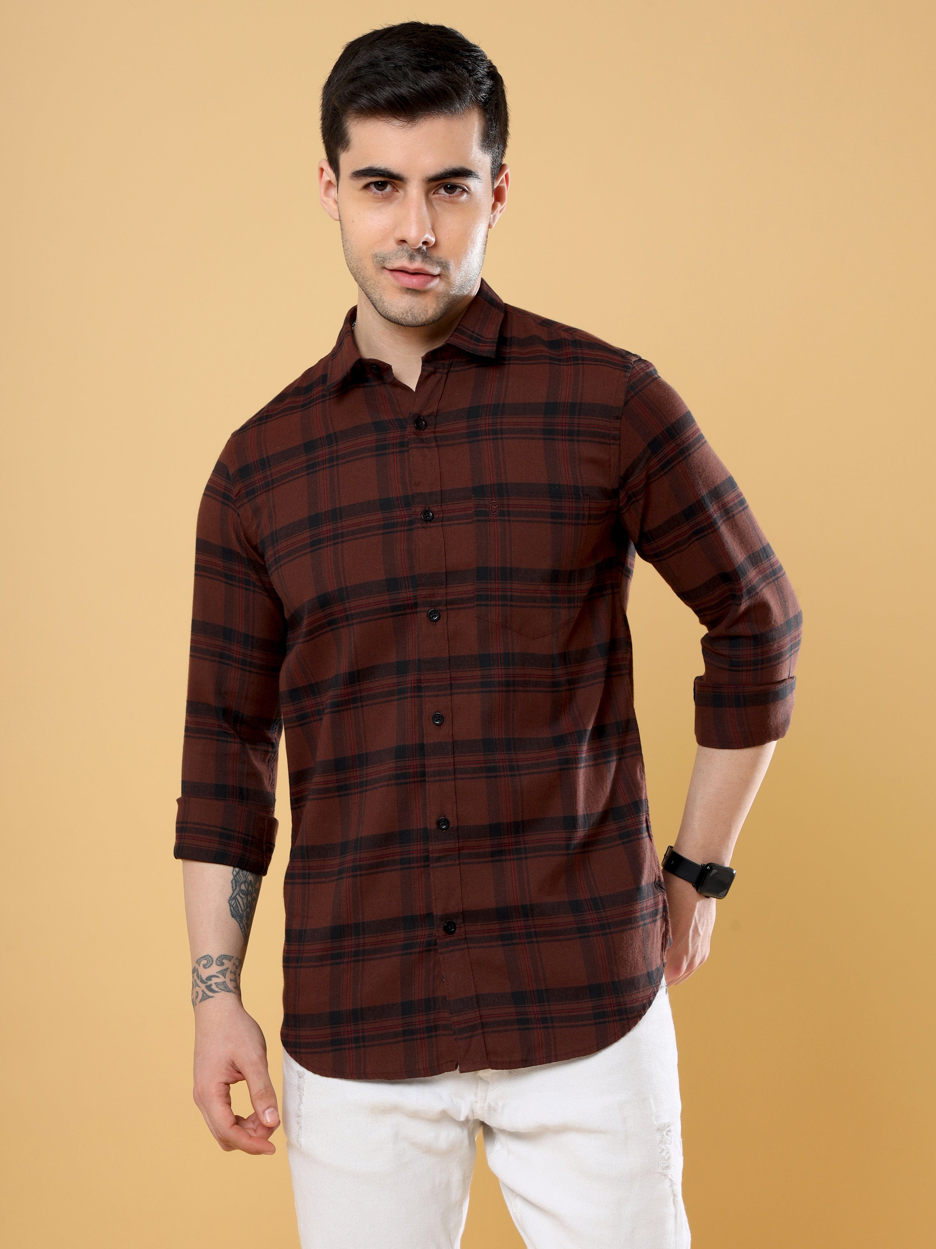 Smart Brushed Oxford Checks Shirt | Mens Check Oxford ShirtsRs. 1199.00