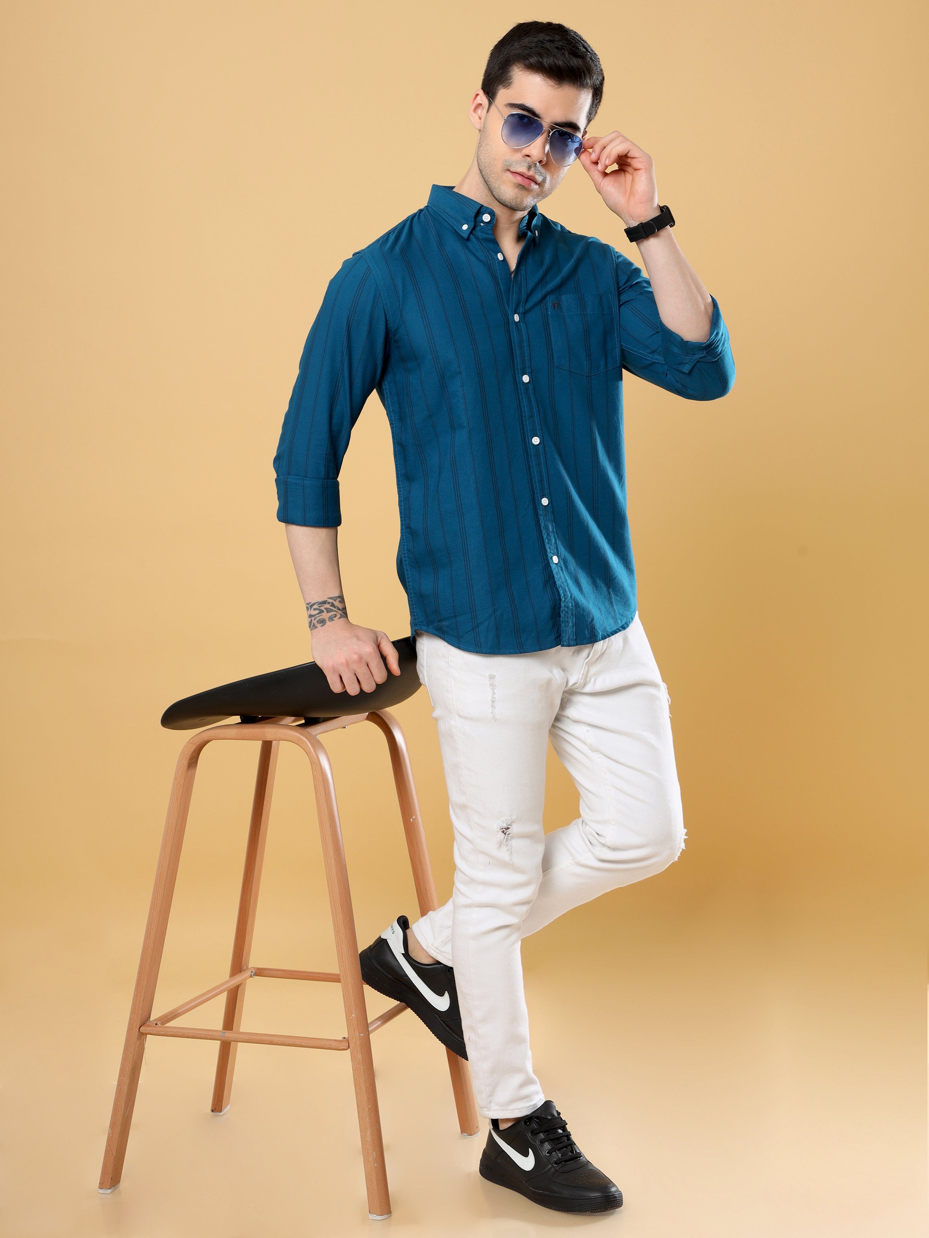 Buy Latest Premium Oxford Long Striped Shirt OnlineRs. 1099.00